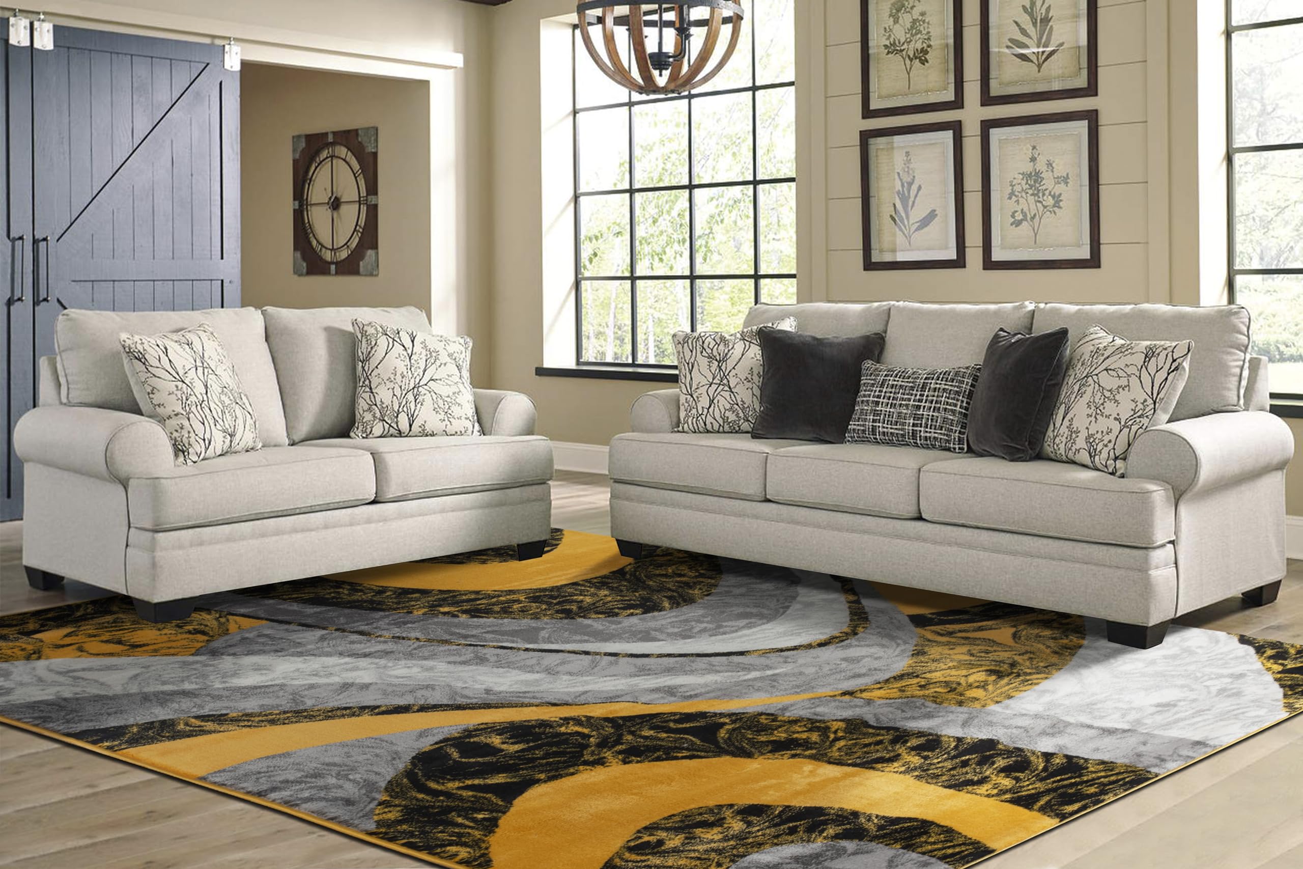 Yafa Home Fashion Modern Contemporary Swirls Design Area Rug, Luxurious, Elegant, and Fashionable Area Rug (Yellow, 4 ft X 5 ft)