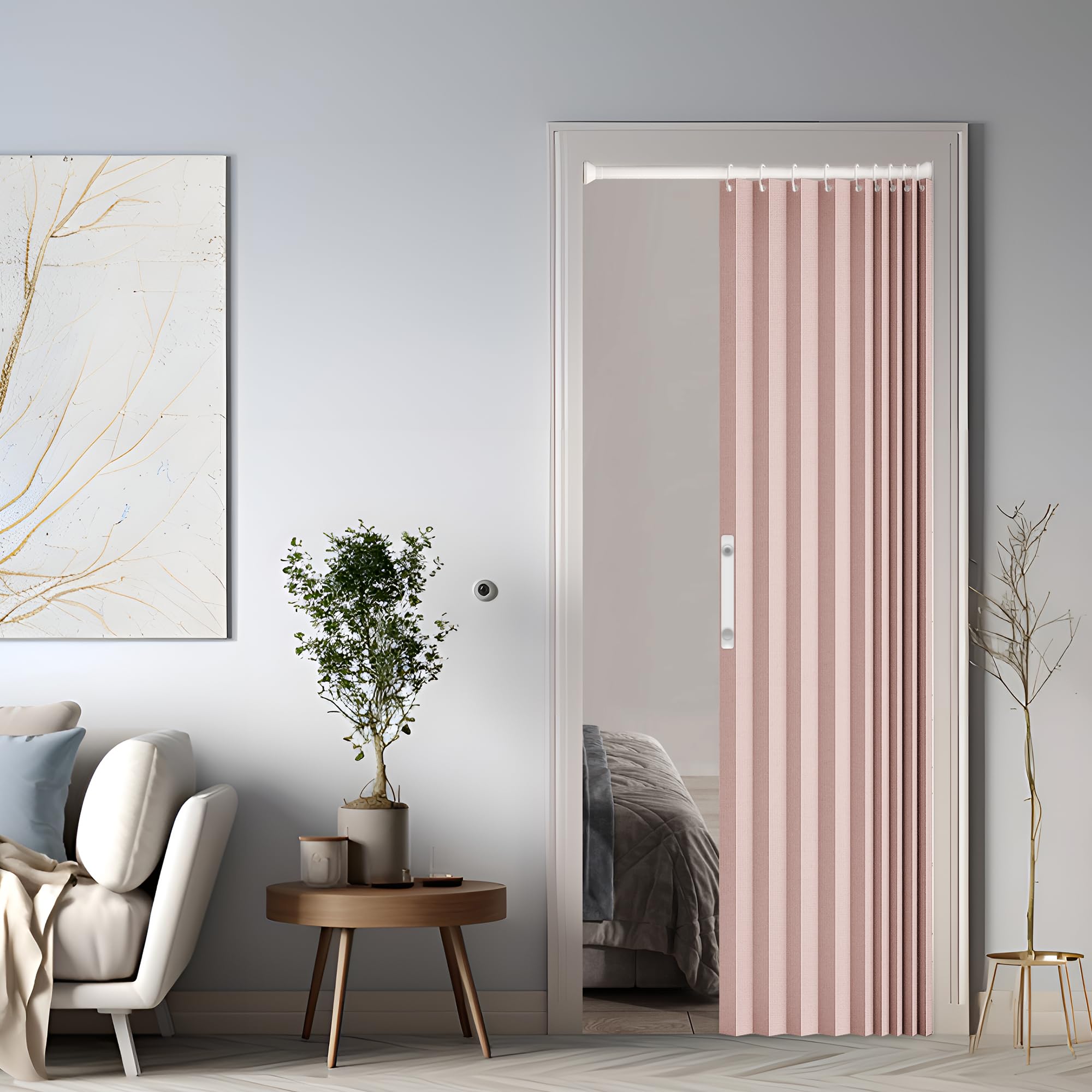 Magnetischer Türvorhang mit Verdunkelung, Faltbarer Raumteiler für Bad/Schlafzimmer/Wohnzimmer, Akkordeon-Design (pink)