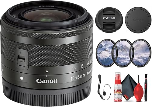 Canon EF-M 0.591-1.772 in f3.5-6.3 es lente de zoom STM (grafito) (0572C002) + kit de filtro + protector de tapa + kit de limpieza (renovado)