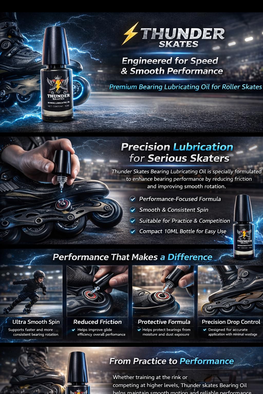 THUNDER SKATE Premium Roller Skate Bearing Lubricating Oil of 10 ML x 2 bottles 3