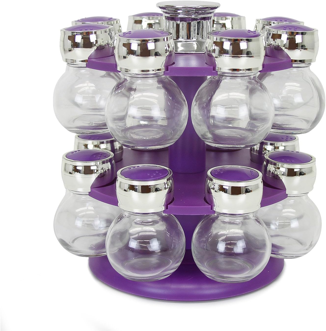 Amazon Evelyne Revolving回転Spice Rack withガラスSpice Jars 16Jars パープル
