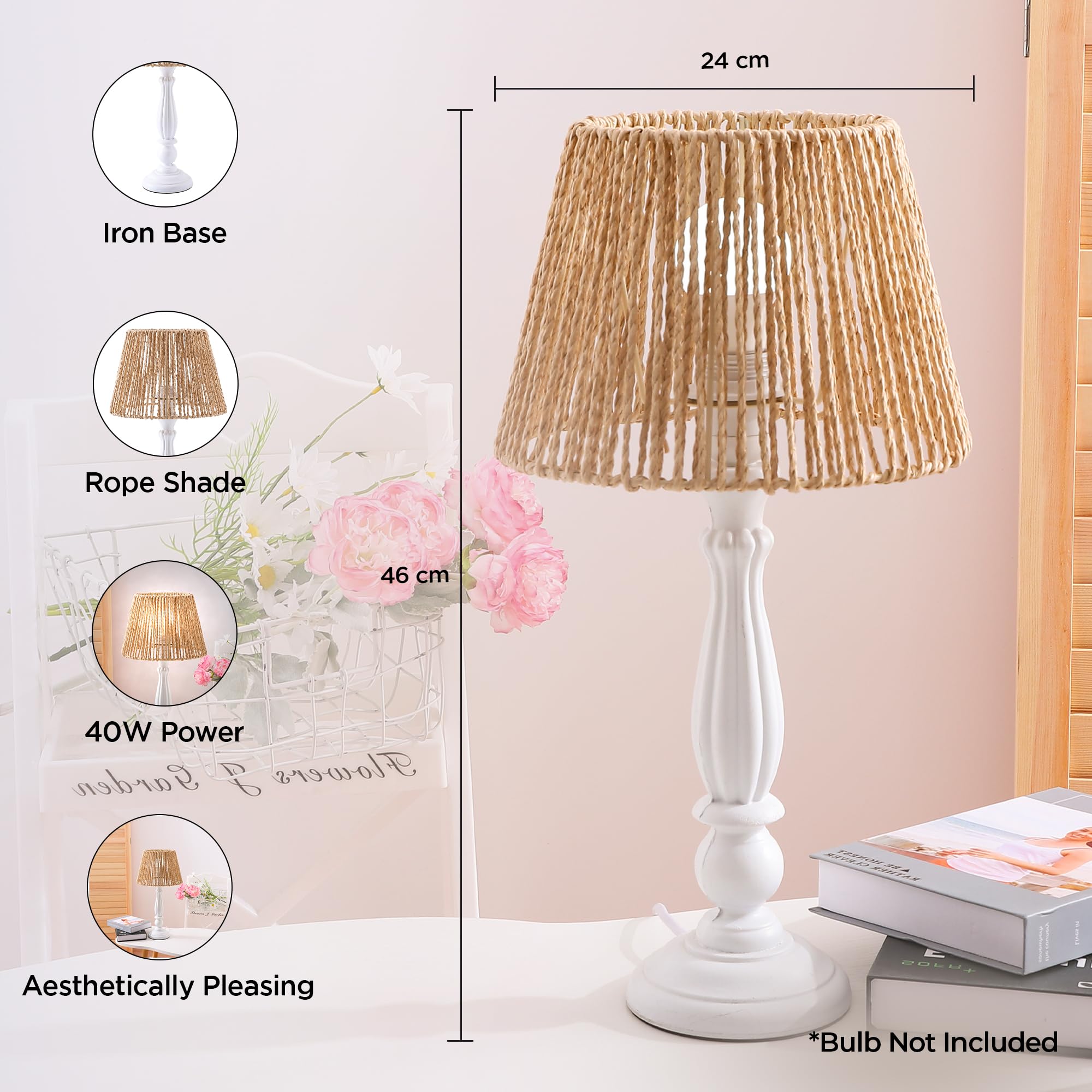 Kuber Industries Aesthetic & Modern Bedroom Lamp for Side Table | Office & Desk Table Lamp for Living Room and Home Decor with Paper, Iron Frame & Wooden Base | Light Blue-23AT03 2