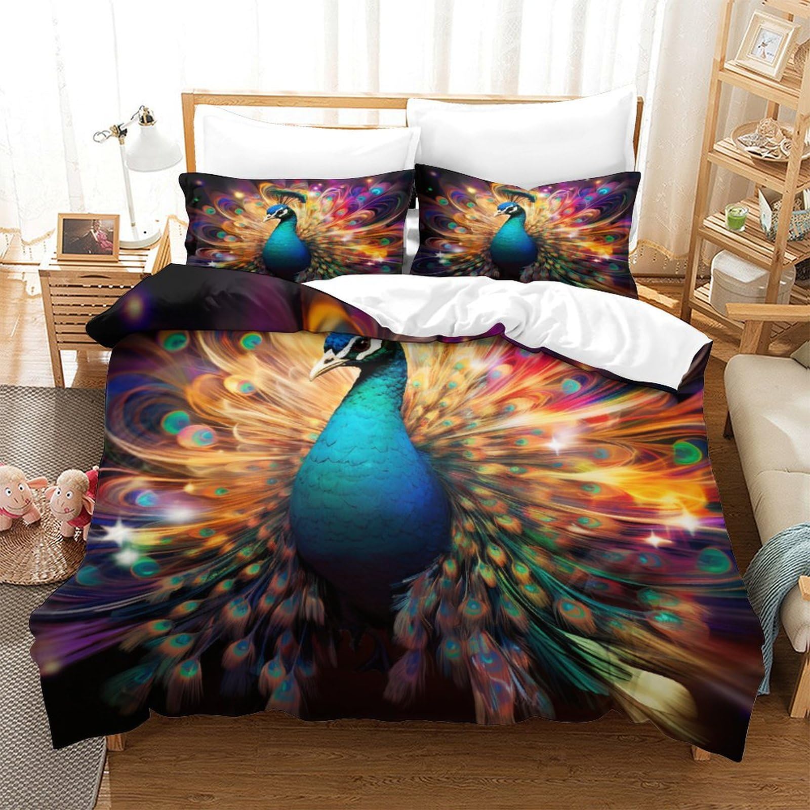 Housses de couette paon respirantes en microfibre super douce pour lit 260x220