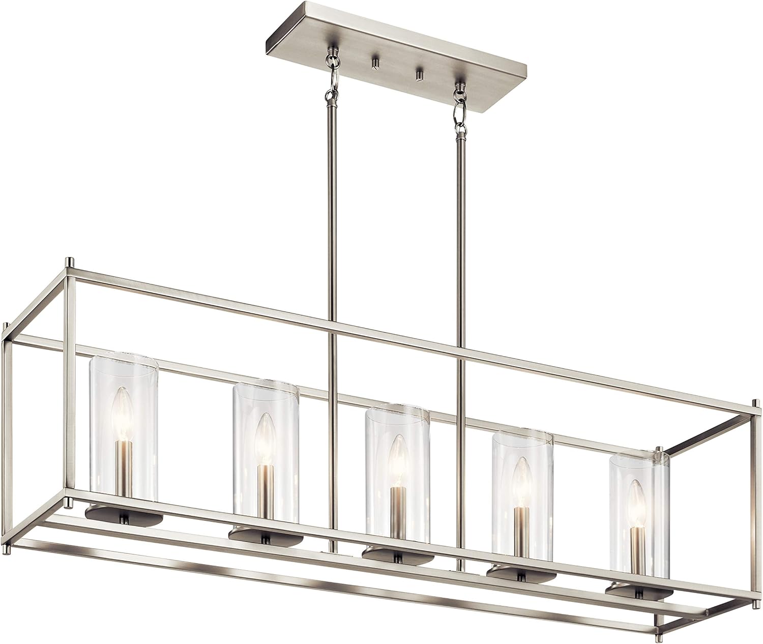 Kichler Crosby 41.25" Linear Chandelier In Brushed Nicke, 5-Light Modern Dining Room Chandelier with Clear Glass, (41.25" L x 25.75" H), 43995NI Brushed Nickel