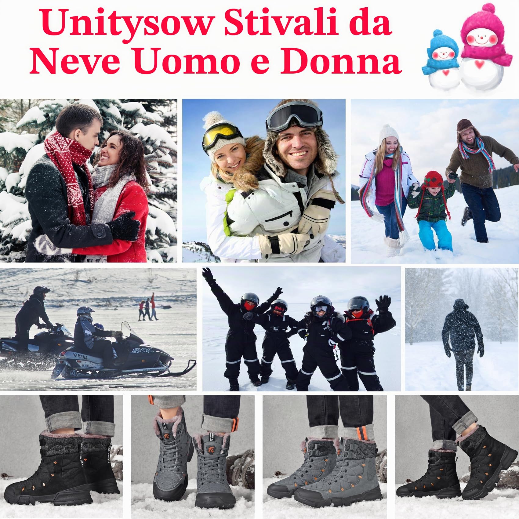 Stivali da Neve Uomo Donna Caldi Pelliccia Stivali da Invernali Outdoor Impermeabili Scarpe da Neve Casual Stringate Stivaletti Scarpe da Inverno