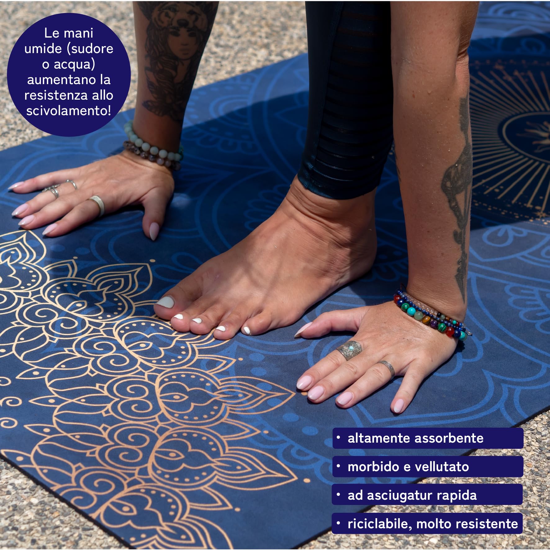 tappetino yoga: antiscivolo, in gomma naturale e morbida microfibra antiscivolo,largo e spesso (183x68x0,5cm) con cinghia di trasporto, tappetino per pilates