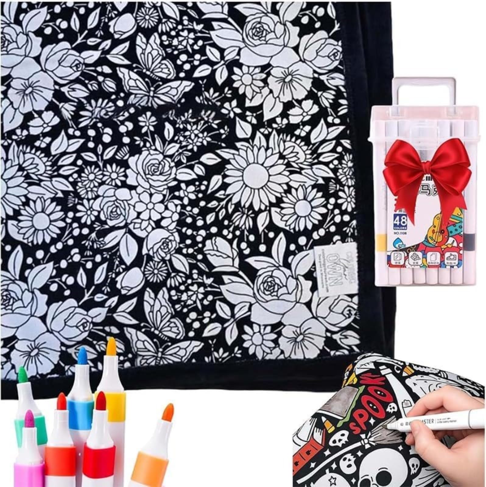 Coperta da colorare fai da te: colora la tua coperta, coperte lavabili in velluto peloso che puoi colorare, coperte colorate con pennarelli per adulti, decorazione creativa personalizzata accogliente