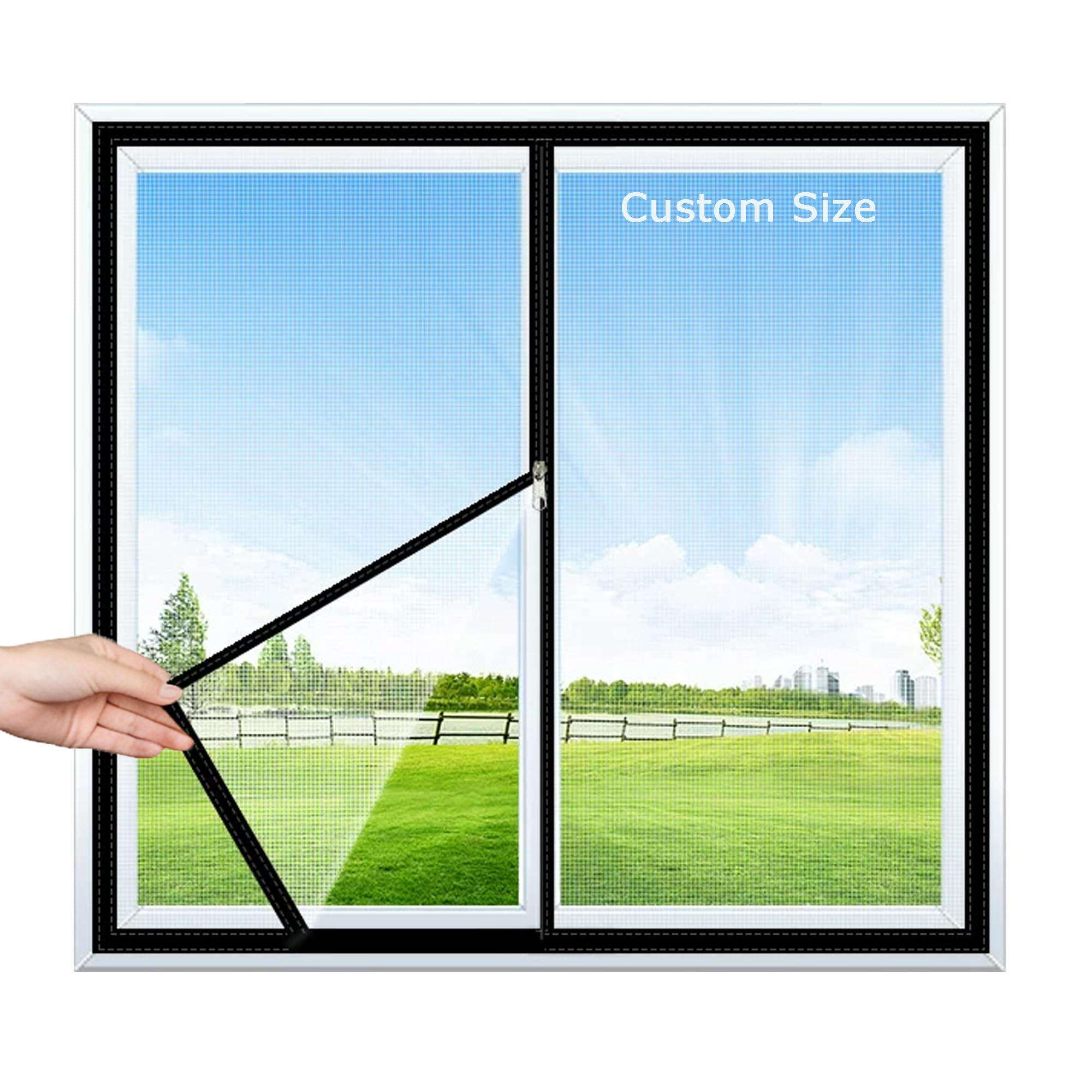 Hruile White Sticky Tape, White Mesh Fly Screen For Windows, Custom Size Window Screen Mesh, Self-Adhesive Insect Mesh Mosquito Bug Net With Zipper, Pet Protection Guard Netting For Balcony Kitchen