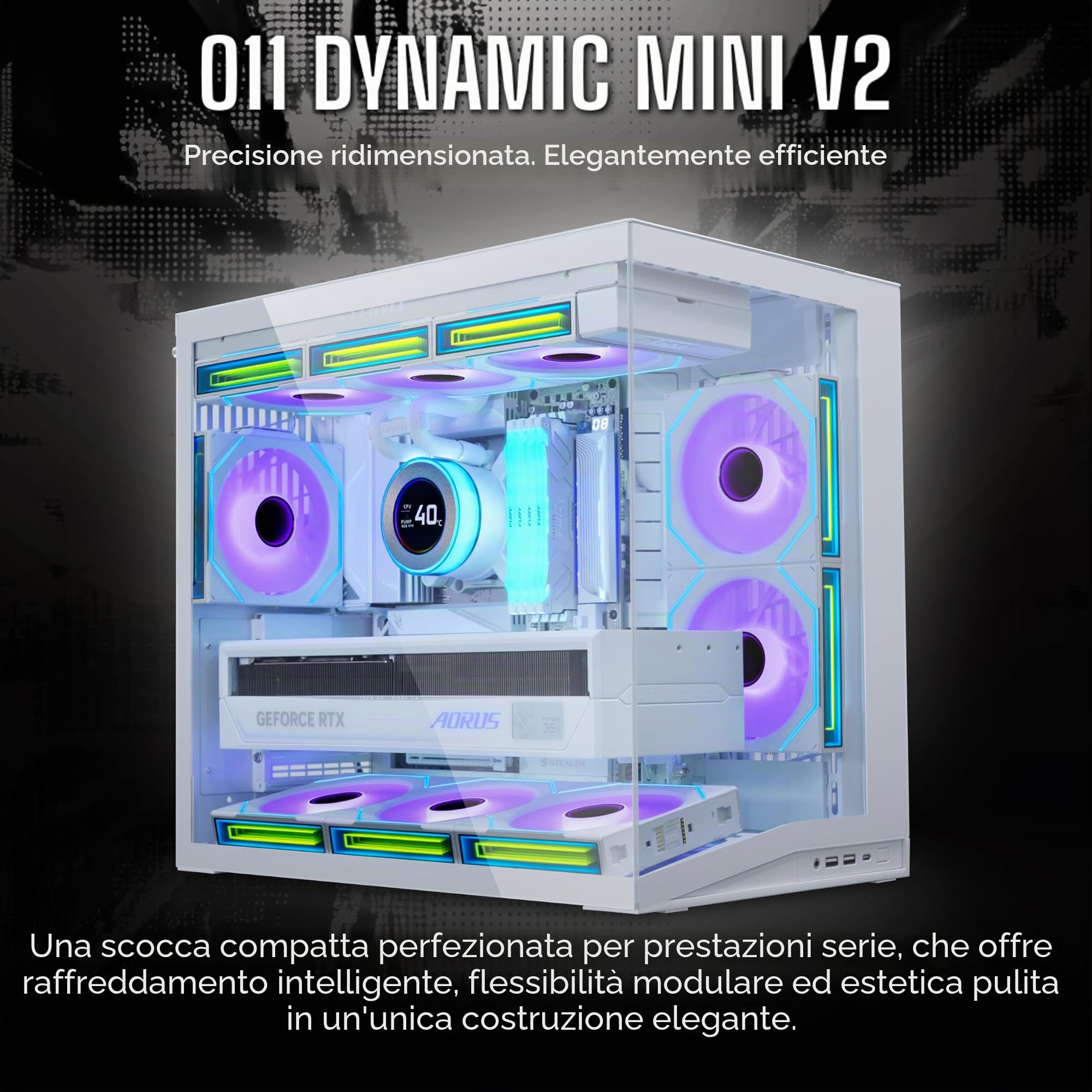 LIAN LI O11D MINI V2 Flow | Cassa per PC ATX Mid-Tower compatta con flusso d'aria | Vista panoramica | Flusso d'aria ad alte prestazioni | Include 5 ventole a lama inversa da 120 mm | Gestione dei