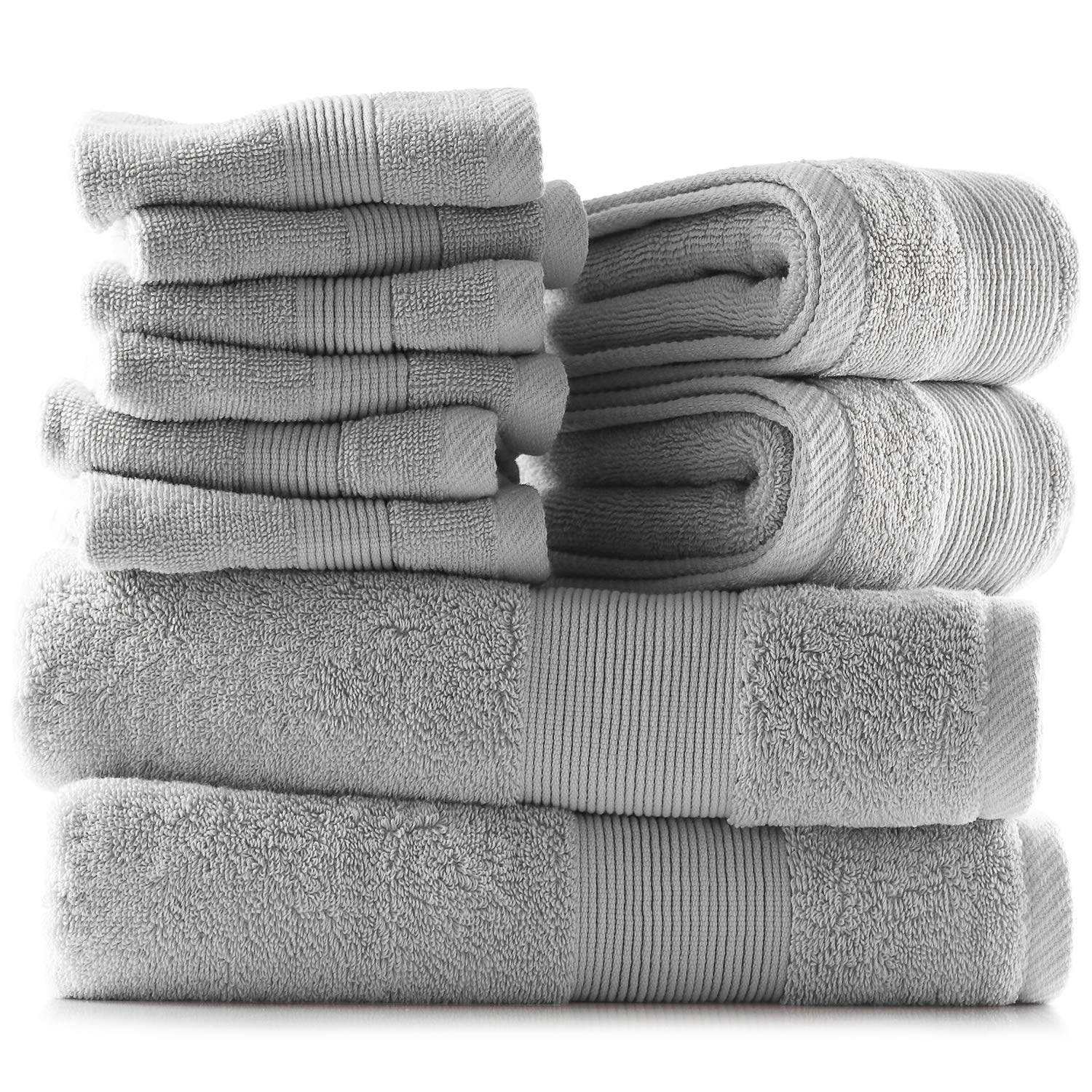 Hearth &amp; Harbor Bath Towels for Bathroom - 100% Ring Spun Cotton Luxury Bathroom Towels - Ultra Soft &amp; Highly Absorbent, Bath Towels Set of 10 - Silver Gray