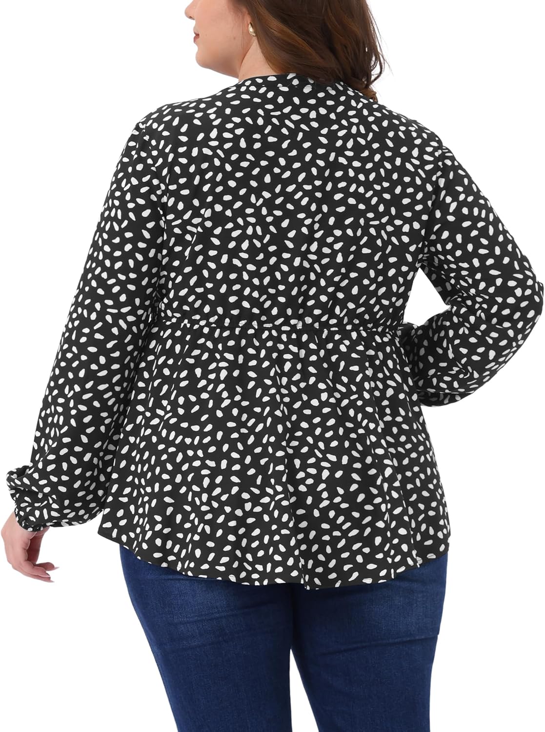 Agnes Orinda Women's Plus Size Babydoll Top Polka Dots Tie Front Neck Long Sleeve Blouse Flowy Casual Peplum Tops - Image 4