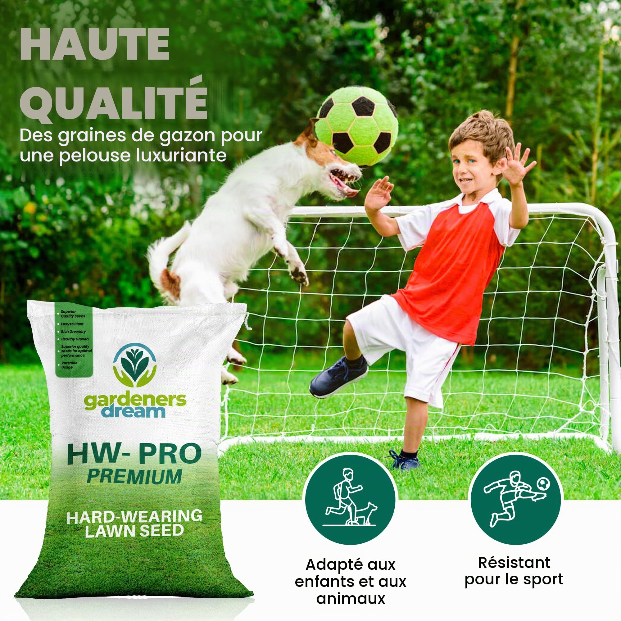 GardenersDream 5KG Semences de Gazon Premium Haute Résistance - Graine Gazon à Croissance Rapide pour Nouvelles Pelouses et Réparation - Couvre jusqu'à 300m² pour Regarnissage