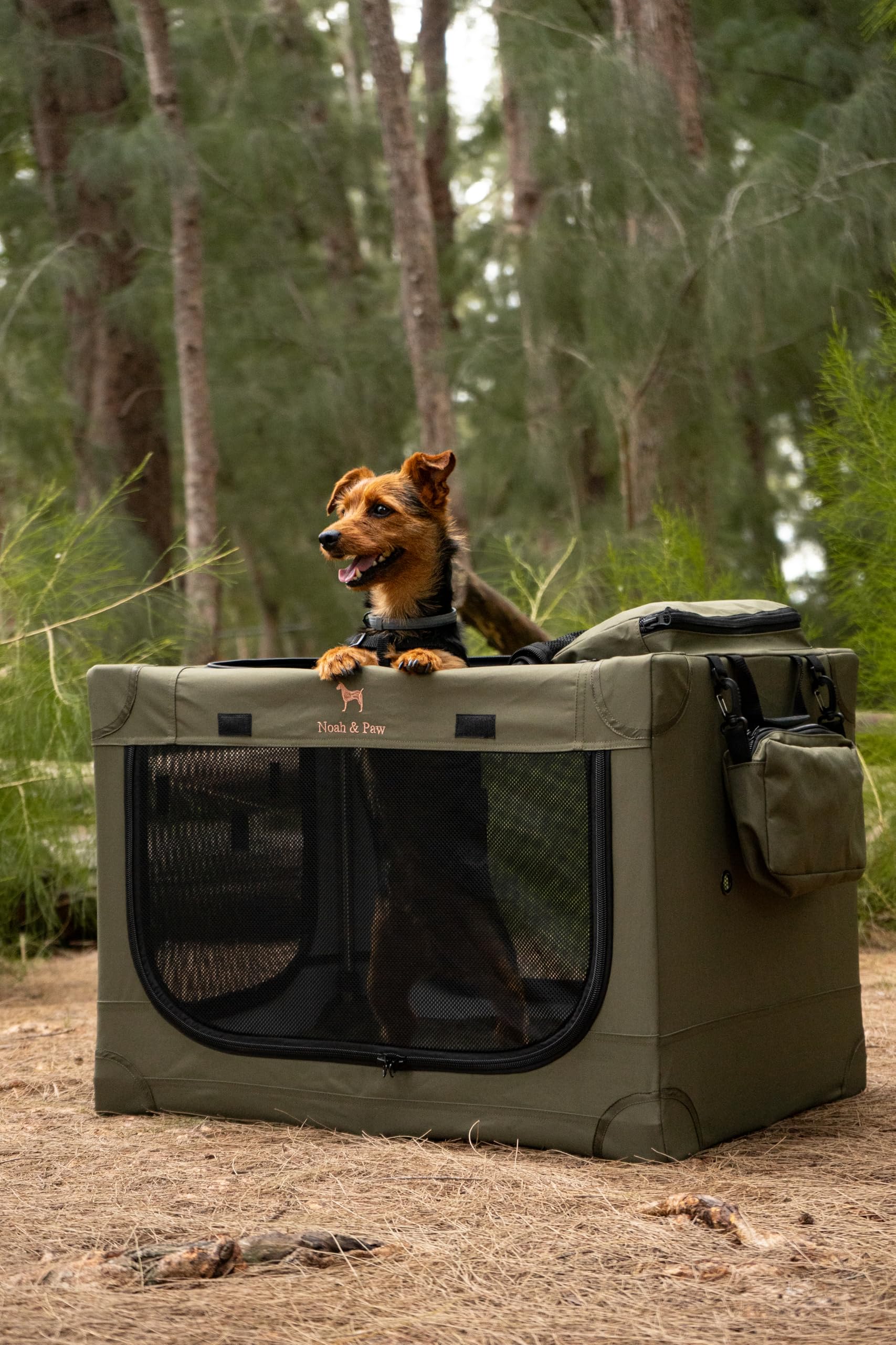 Noah & Paw Faltbare Hundebox 26 Zoll, kleine Hundebox für kleine bis mittelgroße Rassen, Transportbox fürs Auto, inklusive Hundematte, 2 Aufbewahrungstaschen, Tragetasche