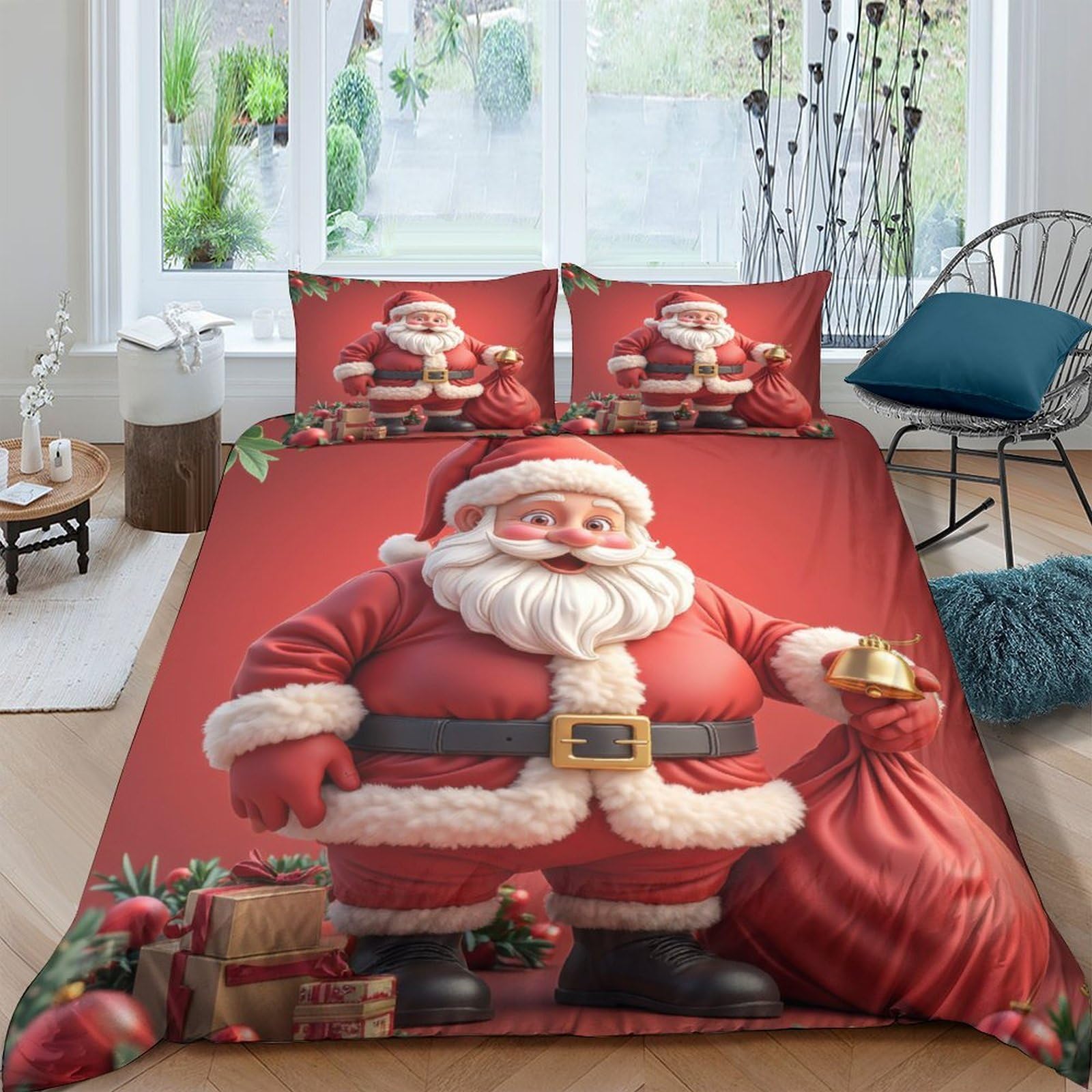 Ctjqhvkz Style-5 3D Printed Santa Claus Red Fitted Sheet Microfiber Soft Bag Bed Cover Non Slip For Bedroom Guestroom Single（135X200cm）