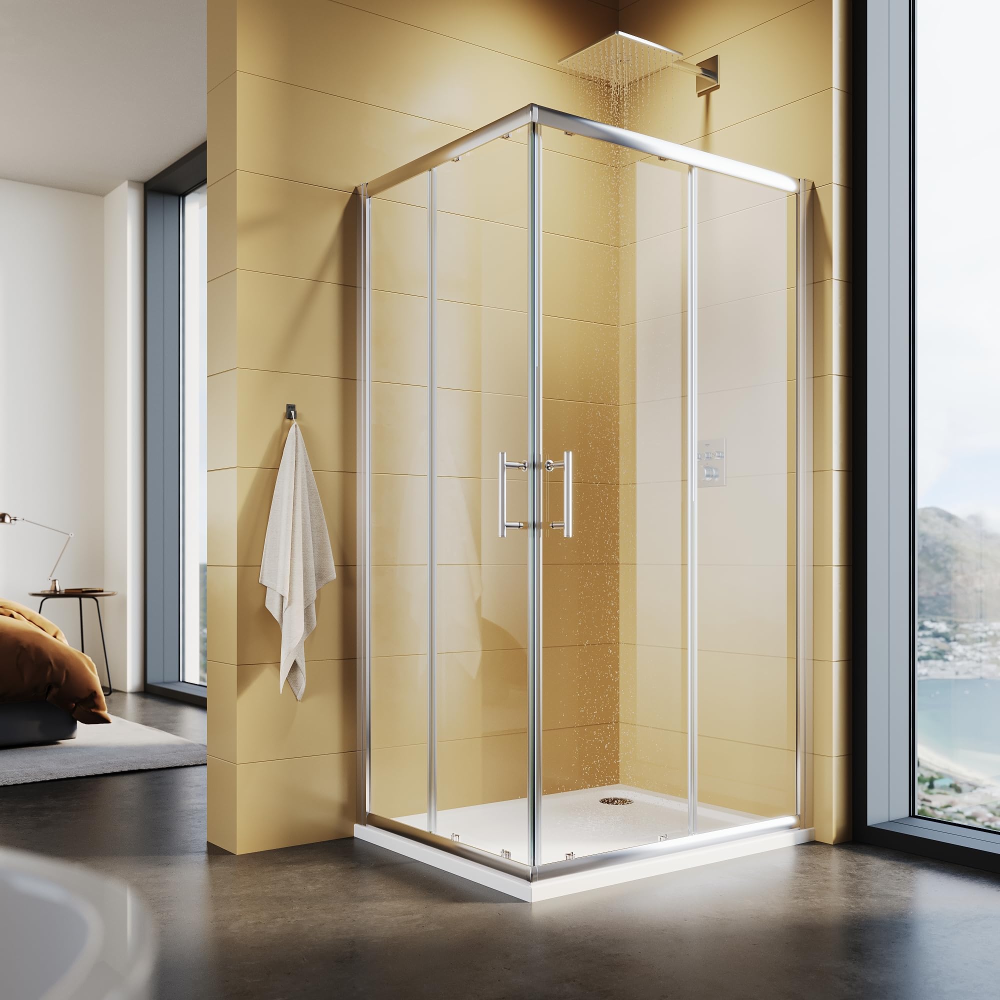 Cabina Doccia Angolare Moderna 76x90 con Doppie Ante Scorrevoli, Vetro Temperato 5mm Altezza 195cm - Elegante Soluzione Salvaspazio per Bagno