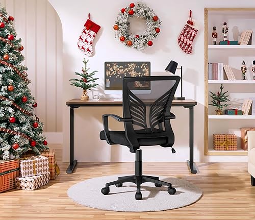 Miniatura 9 de Yaheetech Silla de oficina de malla giratoria, sillas de escritorio ajustables para computadora, silla ergonómica para juegos para oficina en casa