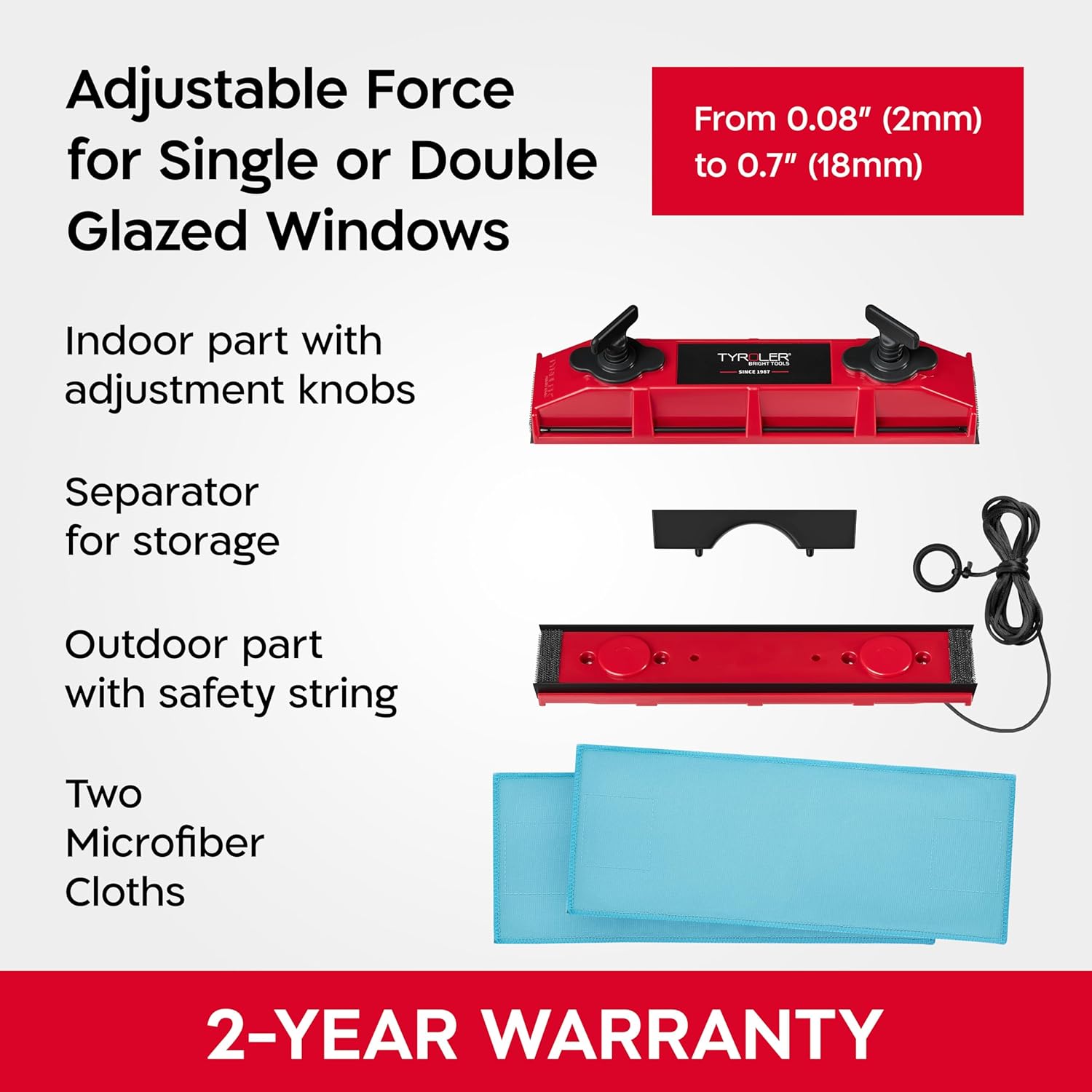 Tyroler Outside Magnetic Window Cleaner Tool | The Glider D-2 AFC Double-Sided Window Cleaners Tool Fits Windows 0.1"-0.7" Thick | Magnet Window Cleaner | Magnetic Glass Cleaner | Limpiador magnetico