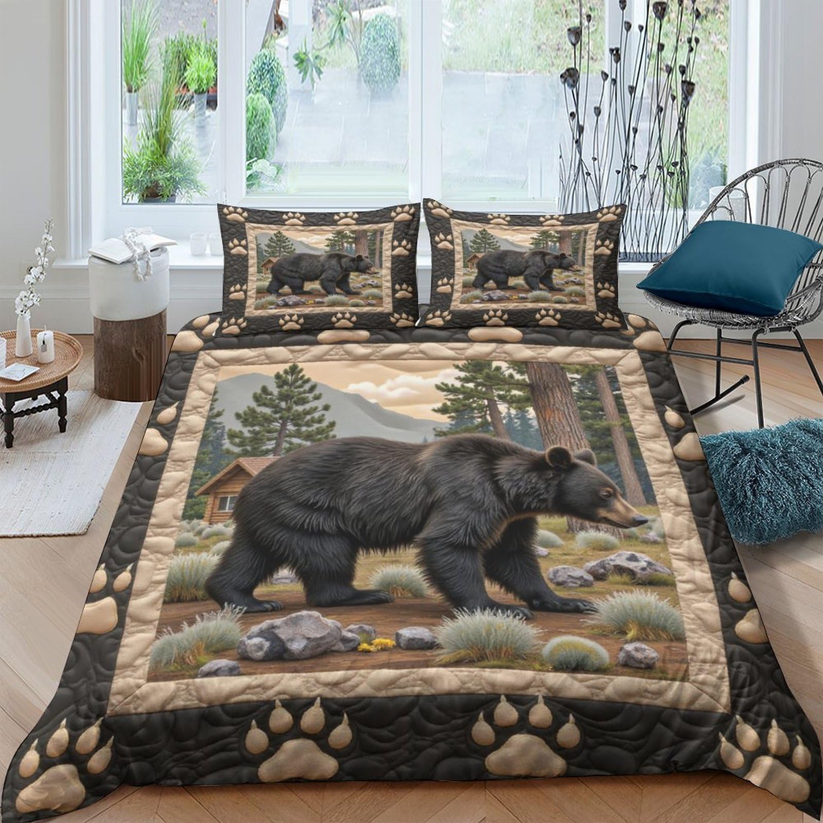Ctjqhvkz Style-6 3D Printed Forest Bear Fitted Sheet Microfiber Soft Breathable Wildlife Bed Cover For Bedroom Decor Dorm Mattress Protection Single（135X200cm）