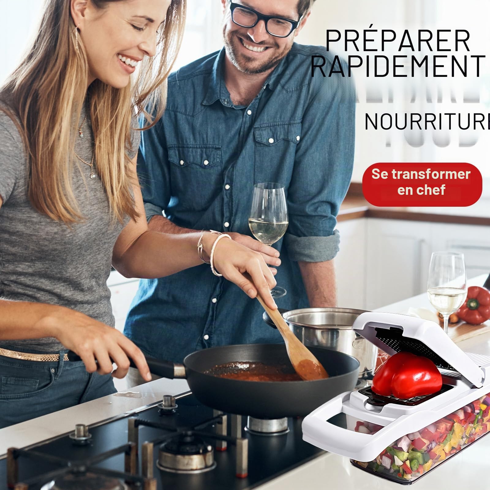 Hachoir à légumes 25 en 1 avec 13 lames - Trancheuse mandoline - Hachoir à aliments avec récipient - Râpe à fromage - Hachoir à salade de légumes et oignons - Gadget de cuisine - Indispensables pour