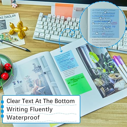 Miniatura 2 de Notas adhesivas transparentes, 300 hojas de colores, 6 paquetes de notas adhesivas transparentes, notas adhesivas translúcidas reutilizables de