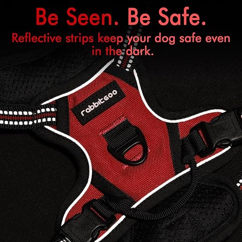 Vista 490 de rabbitgoo - Arnés antitirones para perro grande, con 2 aros para correa, acolchado suave, ajustable, tela Oxford, reflejante, no asfixia, chaleco
