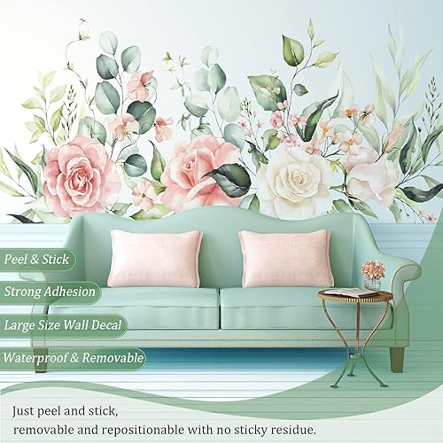 Miniatura 3 de Calcomanías de pared de flores y hojas para despegar y pegar, calcomanías grandes de vinilo floral para colgar, vid extraíble, decoración del hogar,