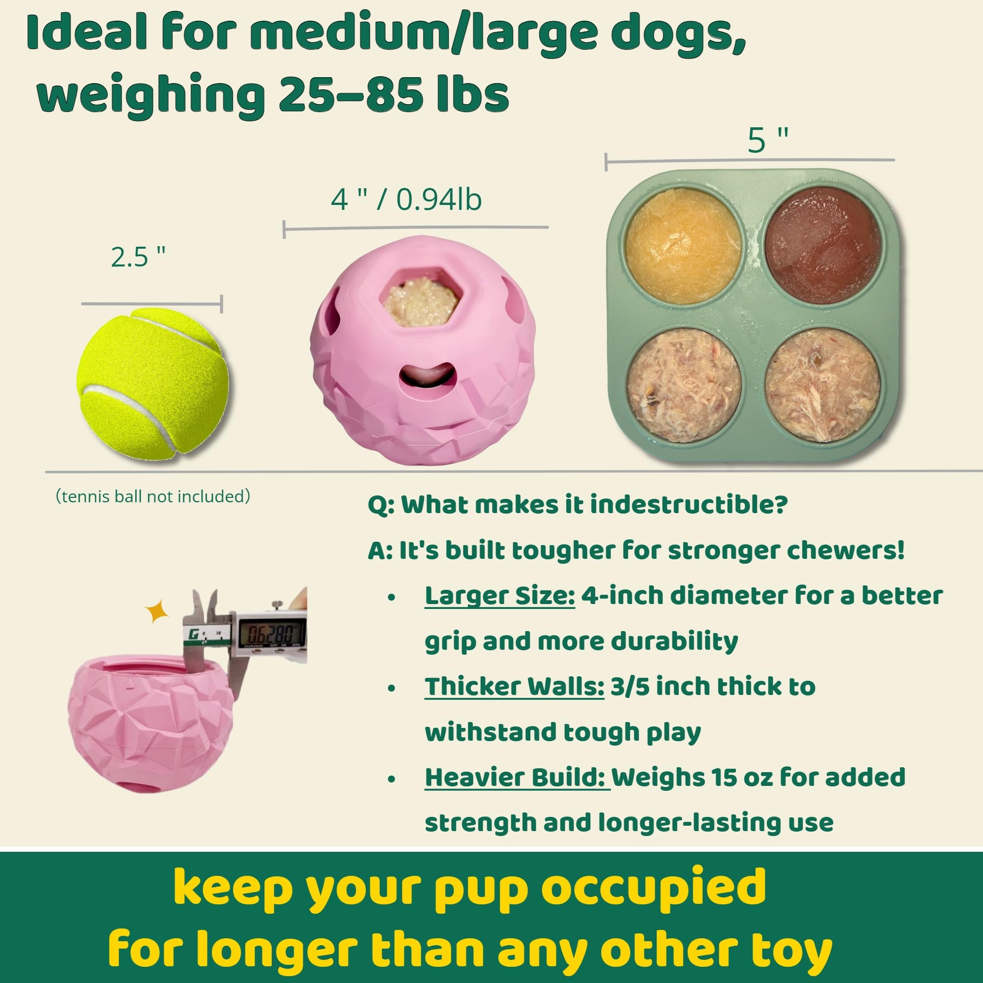 Juguete de enriquecimiento para perros 5 en 1: bola congelada para mordeduras y cepillos, juguete interactivo para masticadores agresivos grandes (25-85 libras), hueso congelable para perros