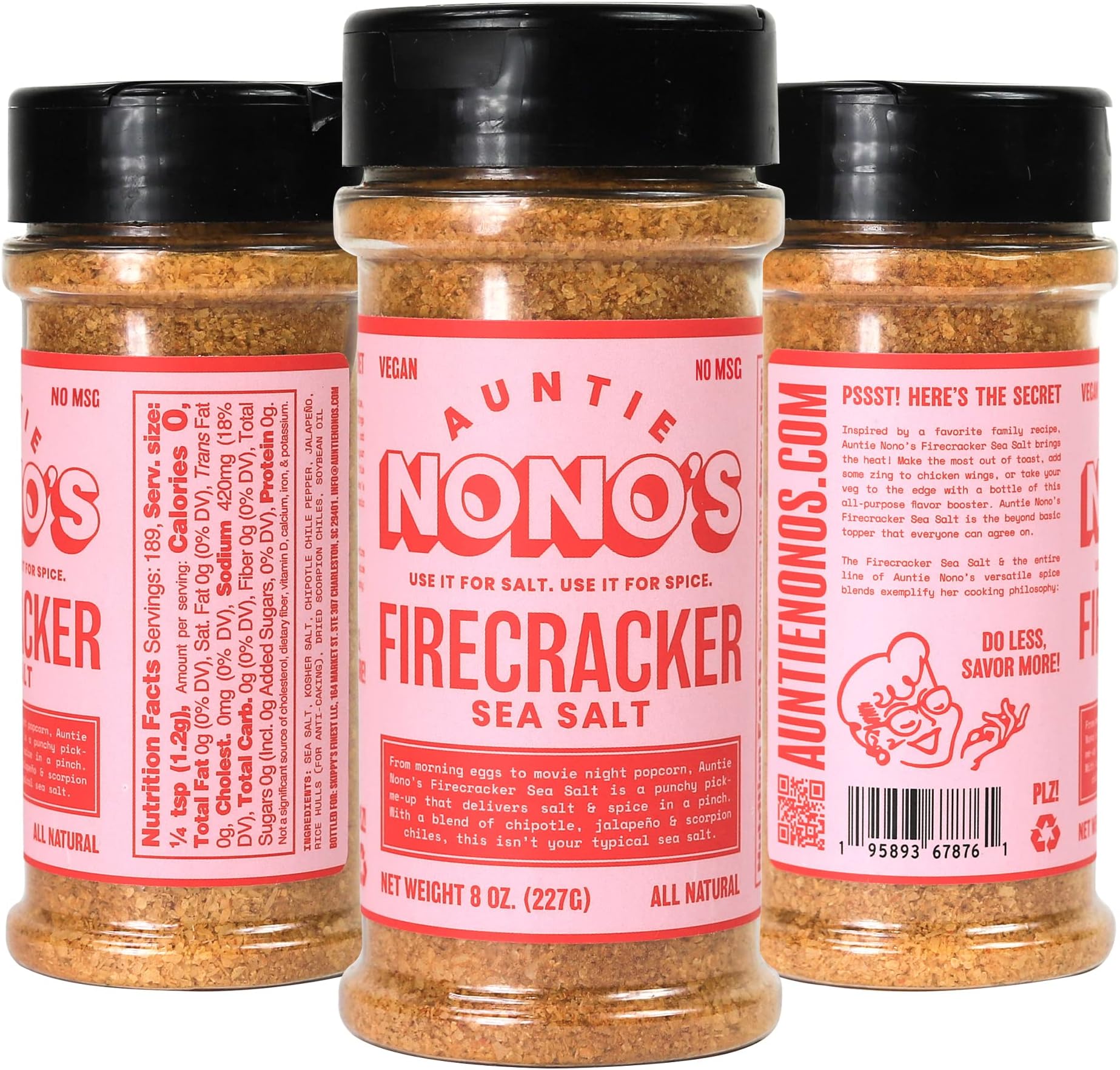 Auntie Nono’s Firecracker Sea Salt Seasoning - Hot Jalapeno Seasoning Salt - Organic Sea Salt Infused Seasoning - Spicy Salt Pepper Seasoning for Soups, Salads, Pizza, Popcorn.