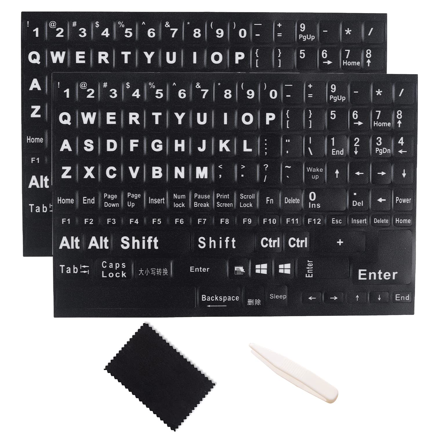 English Keyboard Stickers Full Set Big Letter, Universal PC Computer Laptop Desktop Keyboard Replacement English Keyboard Stickers, Black Background with White Lettering-2 Pack