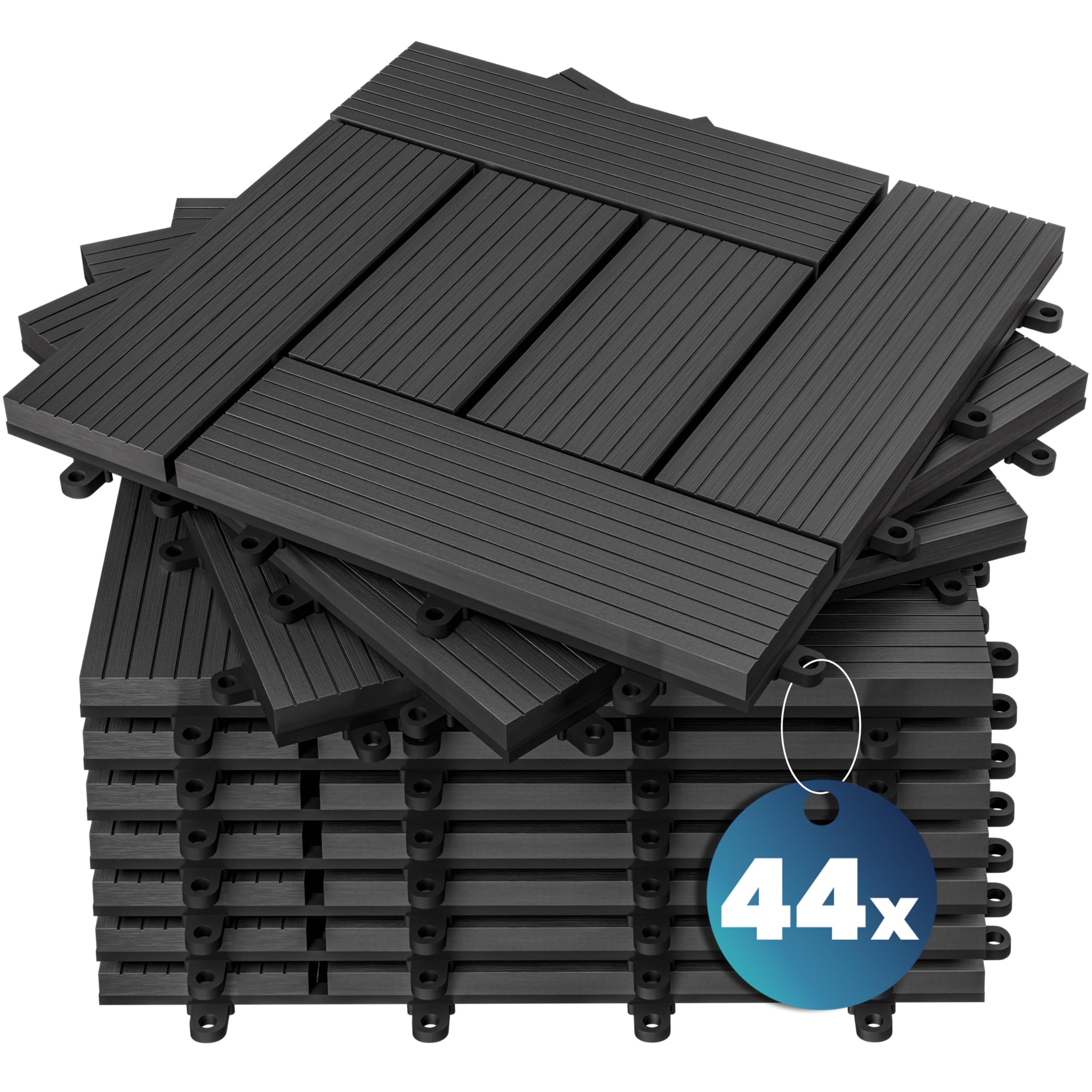 CASARIA® 44x WPC Composite Mosaic Anthracite Decking Tiles 30x30cm | Cuttable Interlocking System | Drainage System | Garden Balcony Patio Click Lock-in Flooring Deck | Set of 44 Tiles 4m²
