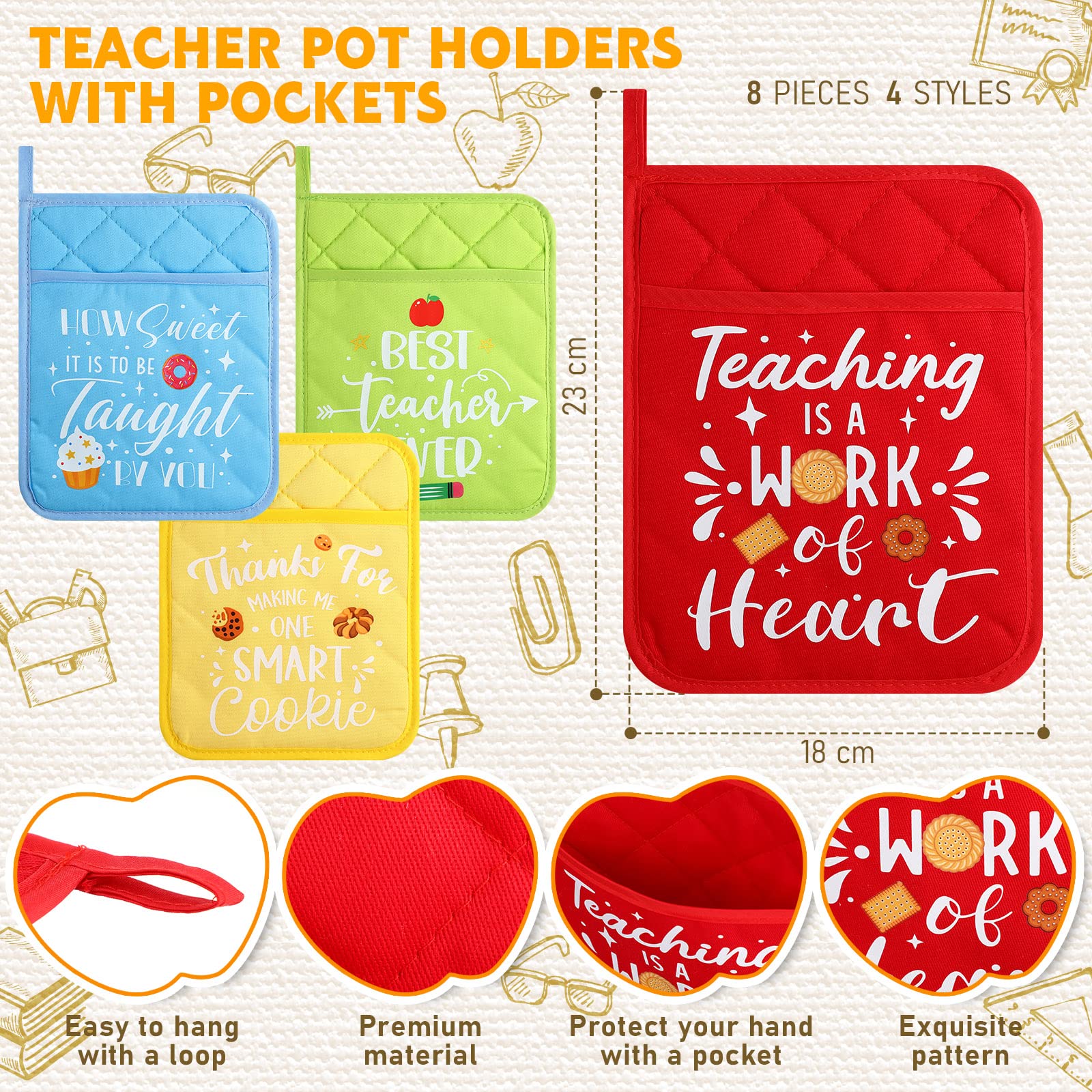 Lallisa 16 Pcs Christmas Teacher Appreciation Gifts Teacher Pot Holder Teacher Spatula Gifts Heat Resistant Microwave Oven Mitt Silicone Spatula with Wooden Handle for Baking End of the Year Gift