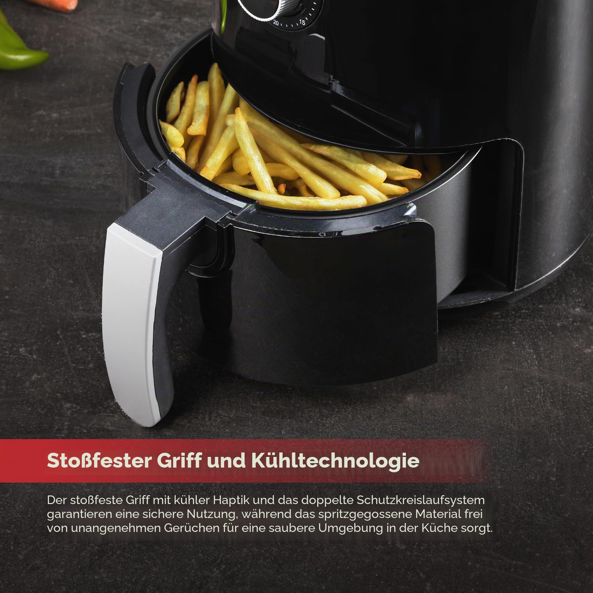 Z SwissHome PETIT - Heißluftfritteuse 2.5L 1200W - Temperatur 80-200°C - Timer 30 Min - Herausnehmbarer Korb - Fritteuse ohne Öl… – Ansicht 3