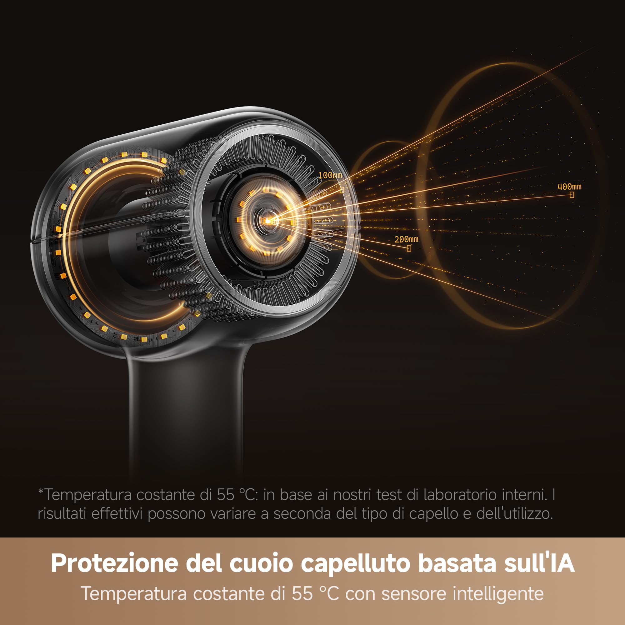 MOVA Shine 20 Asciugacapelli, regolazione automatica delle modalità, Oro | phon capelli motore ad alta velocità, protezione dei capelli al plasma, monitoraggio NTC 1000/s, più modalità di asciugatura
