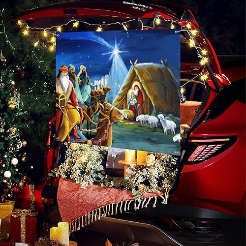 Miniatura 7 de Kit de decoración de coche de Jesús de Navidad para SUV, pancarta de garaje para puerta de garaje, decoración de automóvil, Santa Natividad
