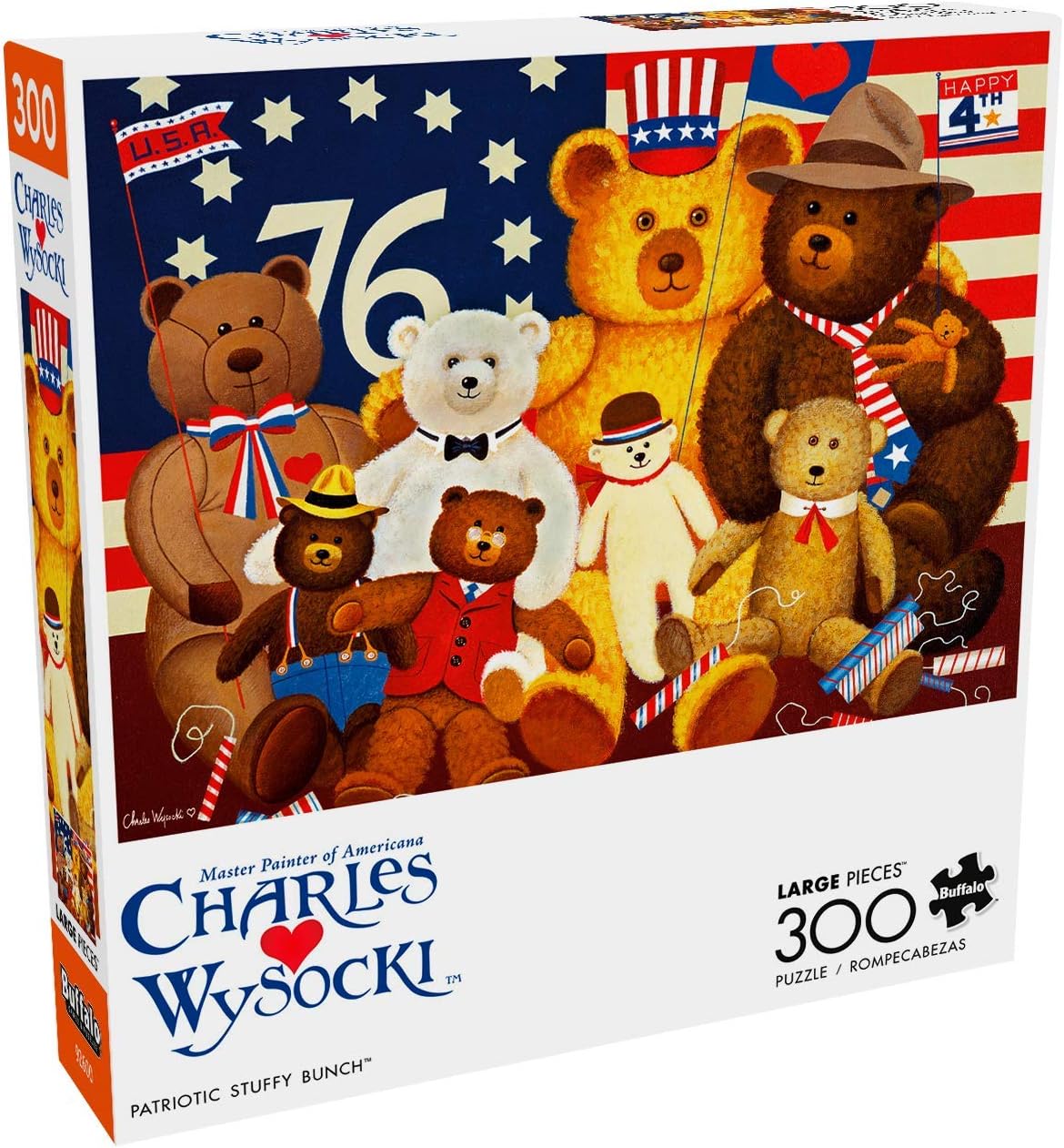 Buffalo Games - Charles Wysocki - Patriotic Stuffy Bunch - 300 Large Piece Jigsaw Puzzle for Adults Challenging Puzzle Perfect for Game Nights - Finished Puzzle Size is 21.25 x 15.00