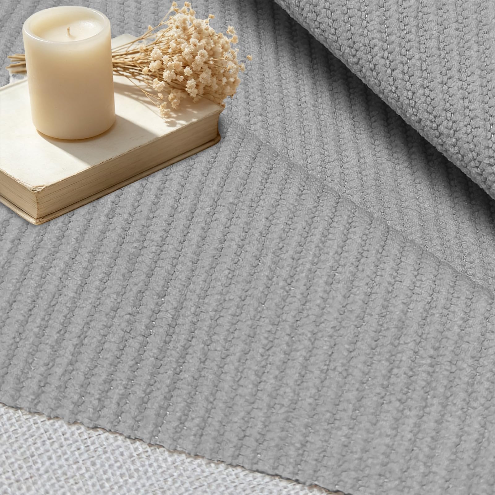 Tessuto a coste al metro, tessuto per imbottiture, tessuto per mobili, tessuto spesso a coste, tessuto decorativo per mobili fai da te (grigio chiaro, 140 x 500 cm)