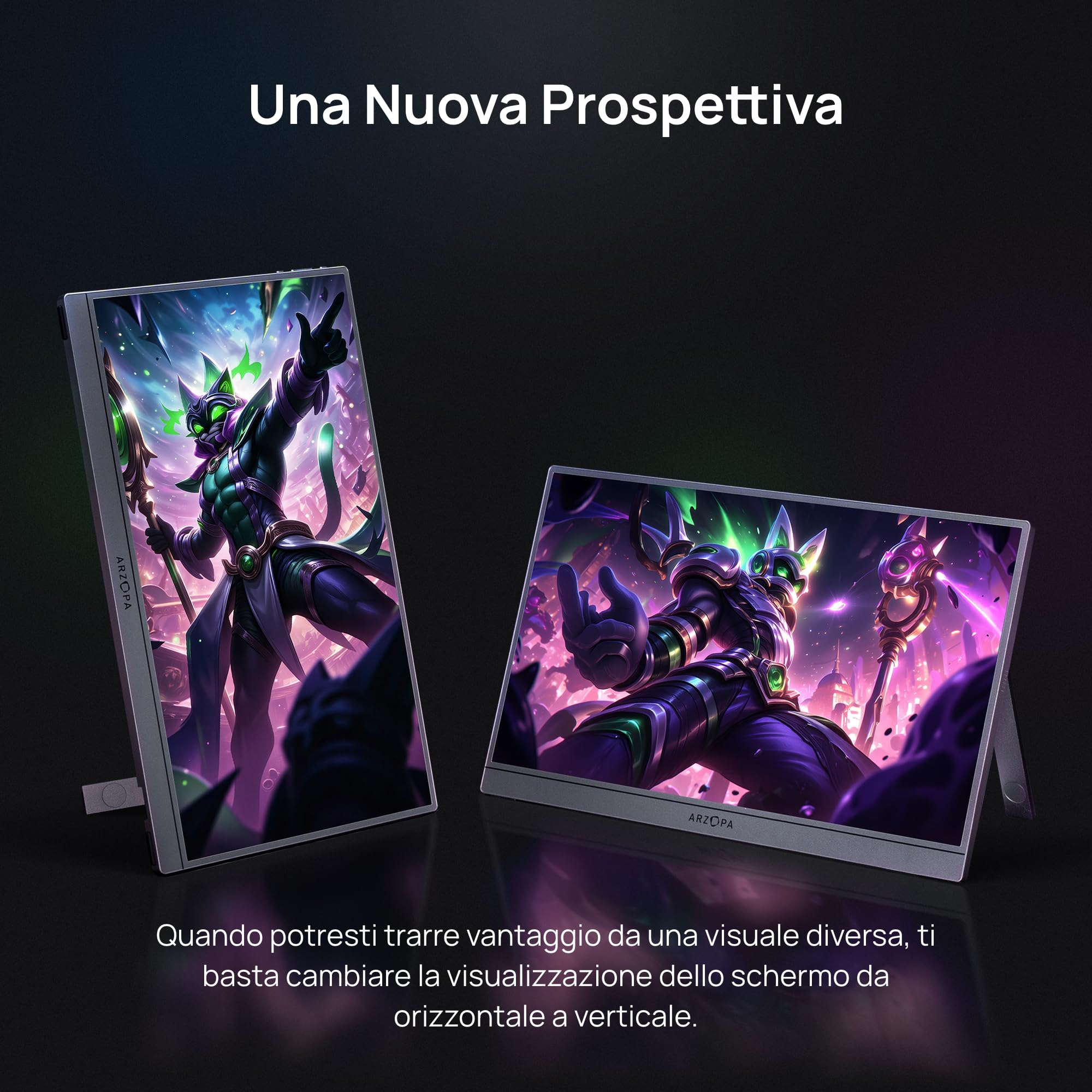 ARZOPA Monitor Gaming Portatile 16.1" 144Hz, 106% sRGB FHD 1080P con Supporto, HDR, Ultra Sottile, Eye Care, Secondo Schermo per PC, Console, Mac - Z1FC Grigio