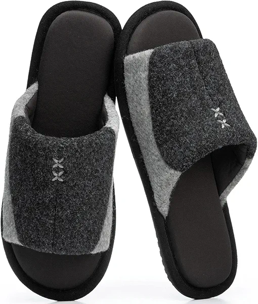 GOEWY Mens Two-Tone Slippers with Memory Foam Open Toe House Shoes Summer Non-Slip Men's Slippers Comfy Indoor Slipper Gifts for Men Him Dad Black Size 9-10