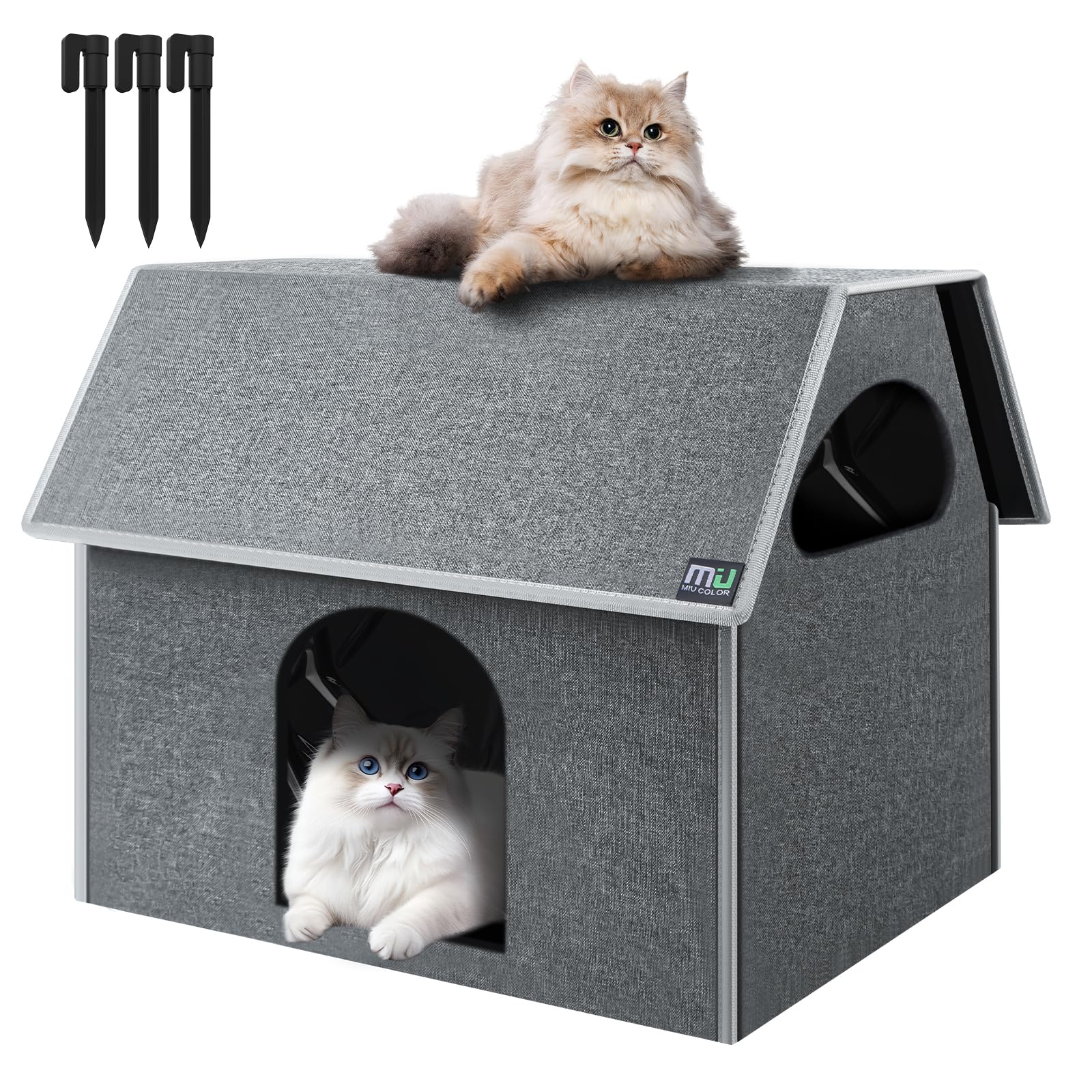MIU COLOR Outdoor Cat House, Extra Large Weatherproof Cat Houses for Outdoor/Indoor Cats, Warm Feral Cat Shelter with Removable Soft Mat, Big Cat Bed, 20.5"x17.5"x16.6"