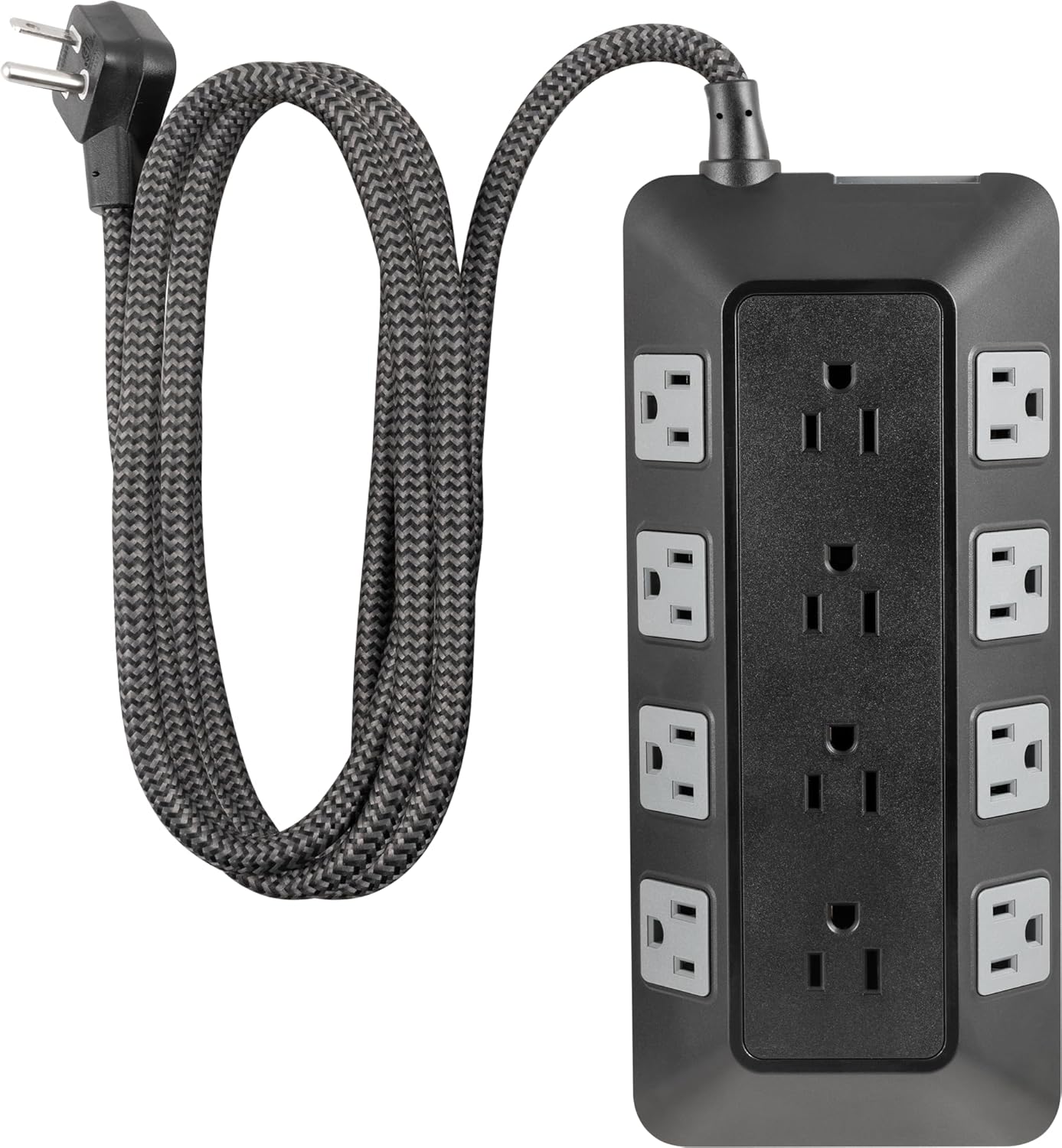 GE UltraPro Adapt 12-Outlet Surge Protector, 6ft Braided Heavy Duty Extension Cord, Flat Plug Power Strip, 3540 Joules, Black, 74542