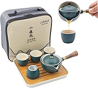 Vista 13 de LURRIER Juego de té chino de porcelana Gongfu, juego de tetera portátil con rotación de 360 grados, tetera y infusor, todo en una bolsa de regalo