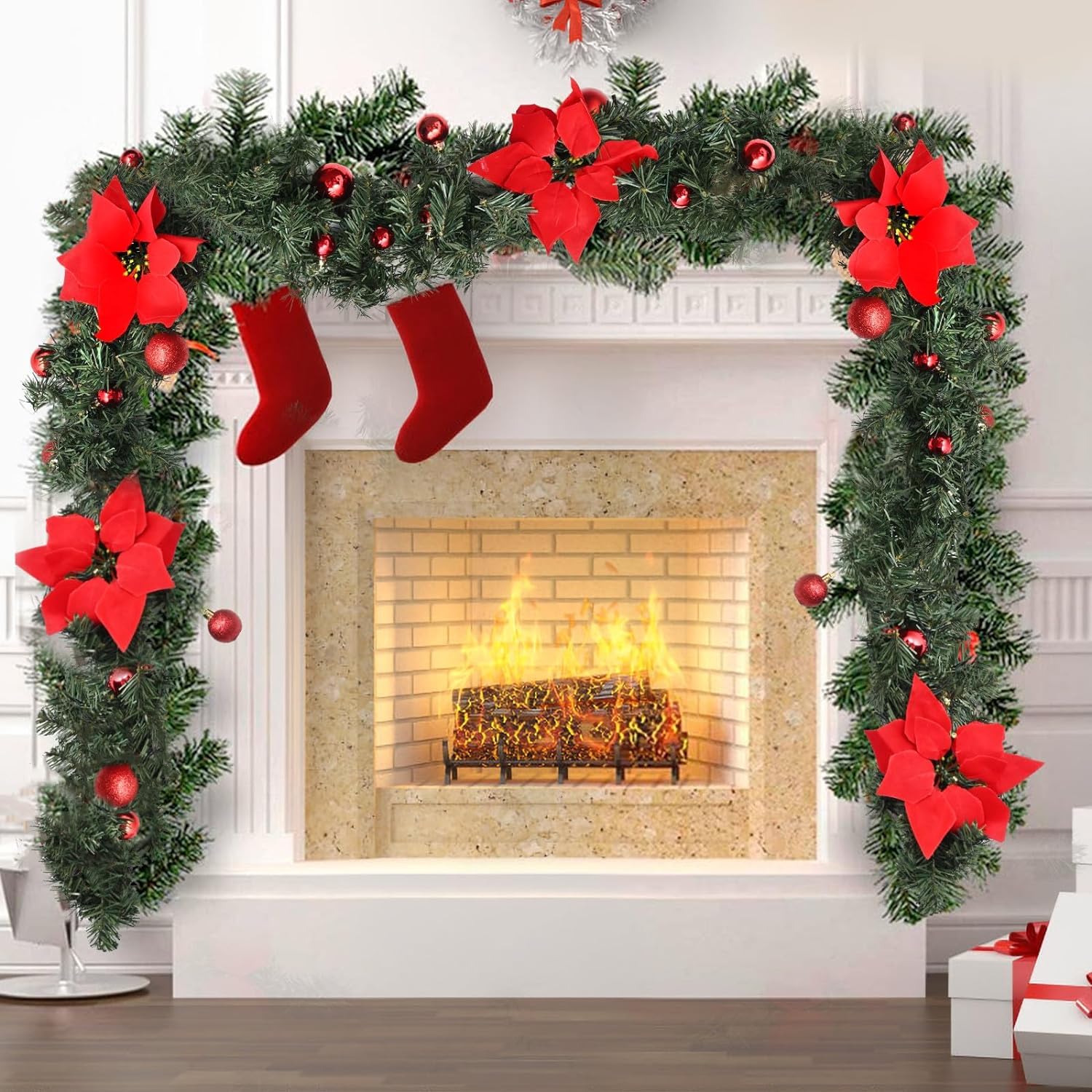 Prelit christmas garland for fireplace Outlet