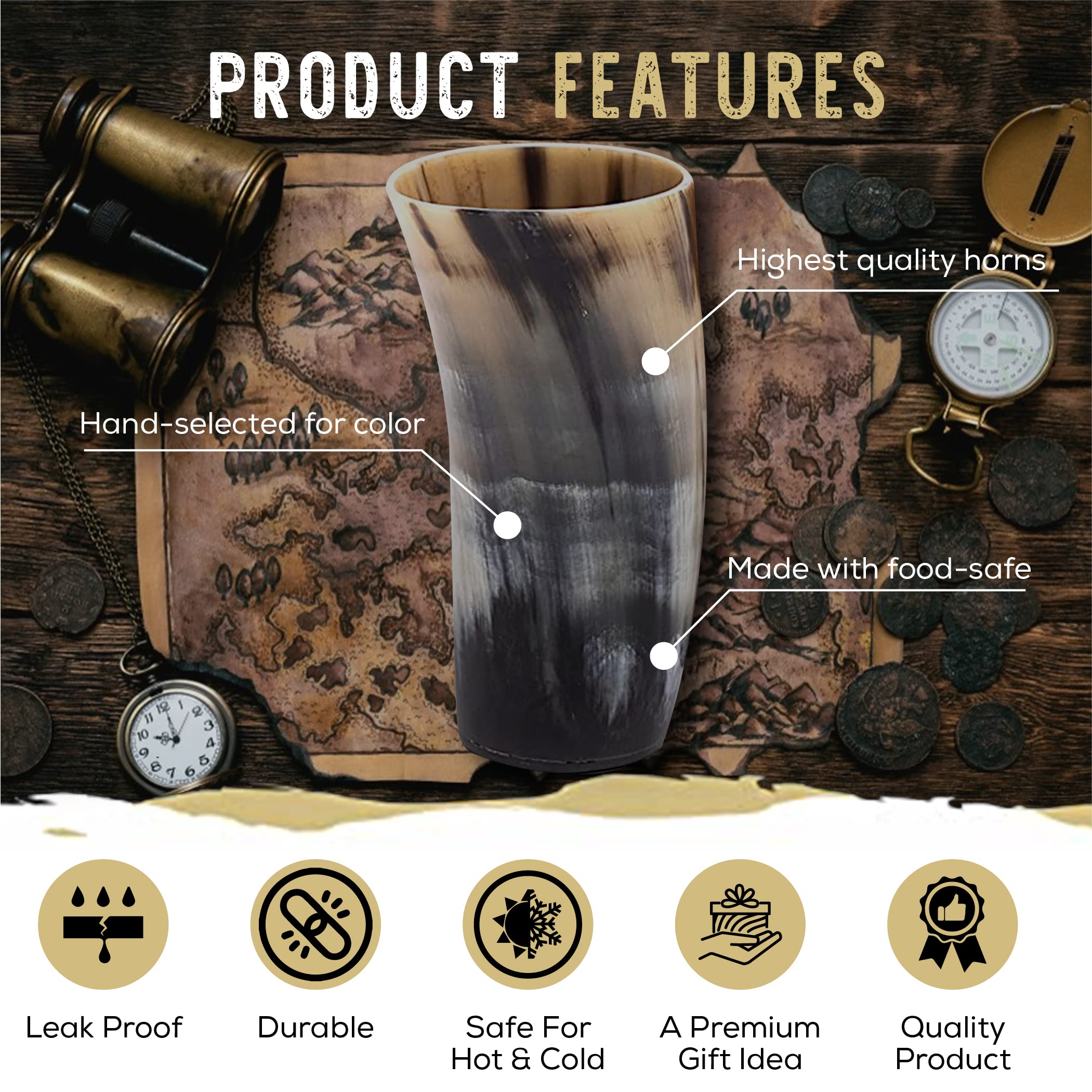 Laniti Viking Drinking - Tankard para copa de vino de cerveza Ale, hecho a mano, pulido, 2 – 4 (2)