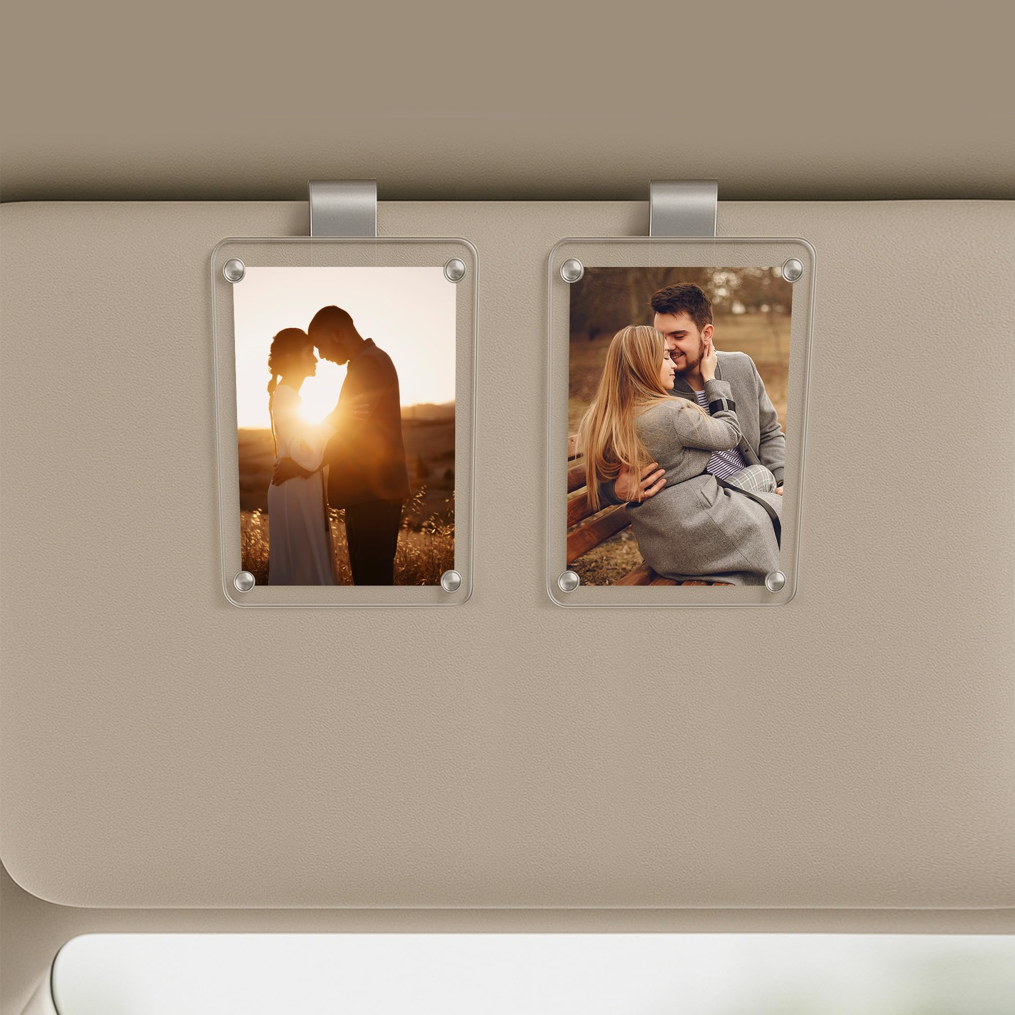2PCS Car Picture Holder Acrylic Magnetic Holder Car Accessories with Family Photo Car Visor Clip Car Picture Frame