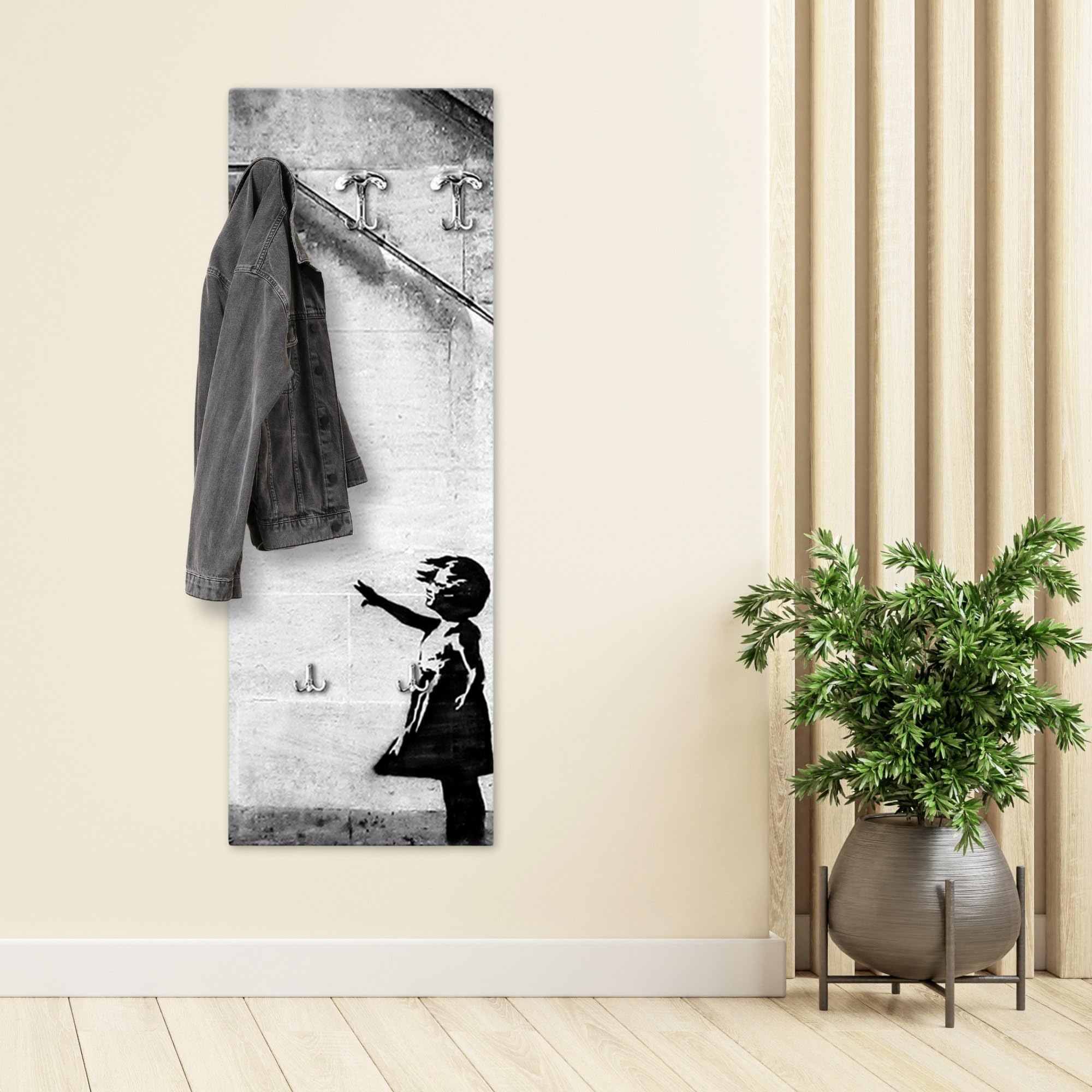 Lupia - Appendiabiti da Parete moderno con pannello in legno Stampato, There Is Always Hope 46x125 cm, Design grigio oro, 5 Ganci in metallo, Stampa HD, ingresso soggiorno camera da letto