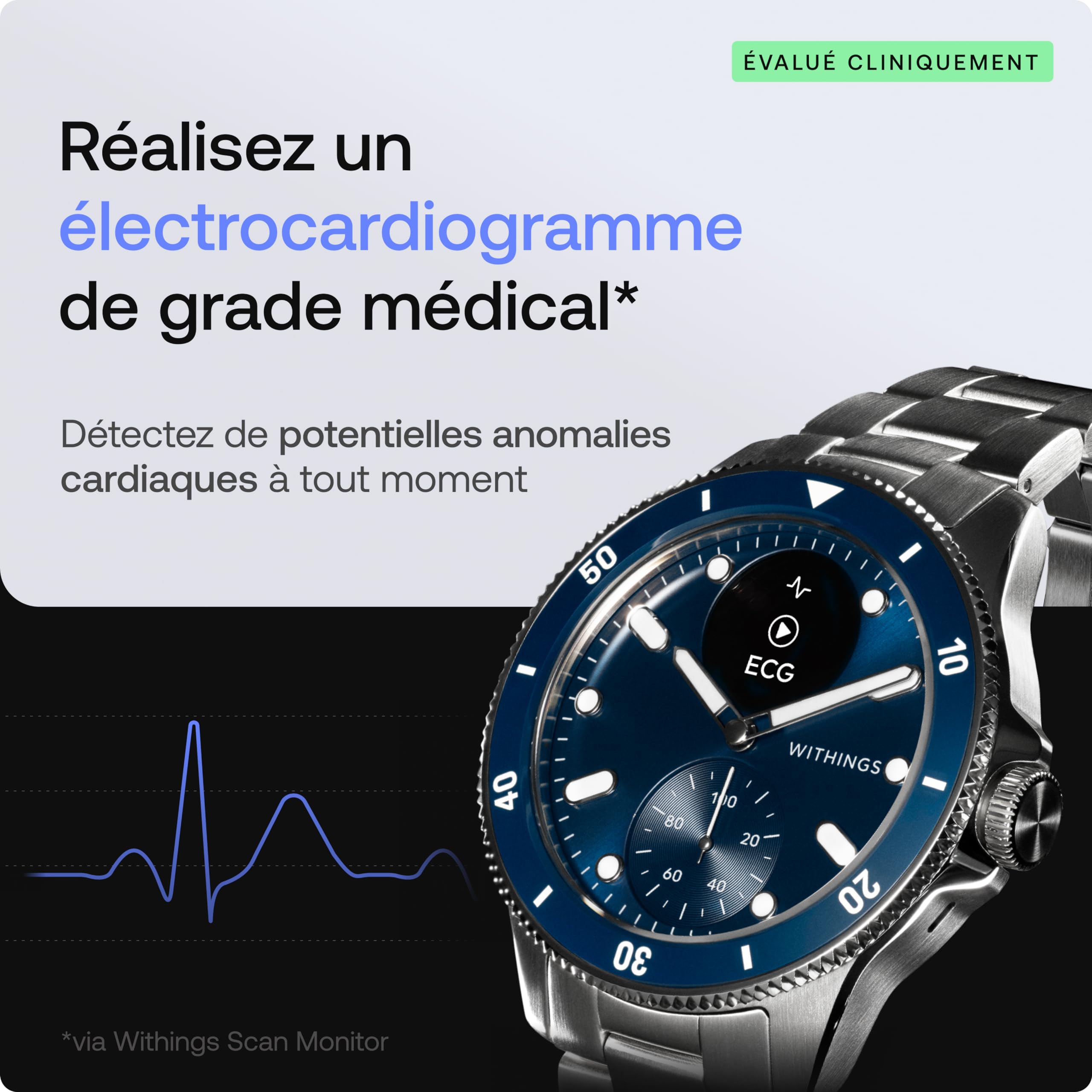Withings ScanWatch Nova, Montre Hybride, ECG, SpO2, GPS, Bleu | ECG avec détection de FA, score de sommeil, 40+ activités détectées, SpO2, suivi du cycle menstruel