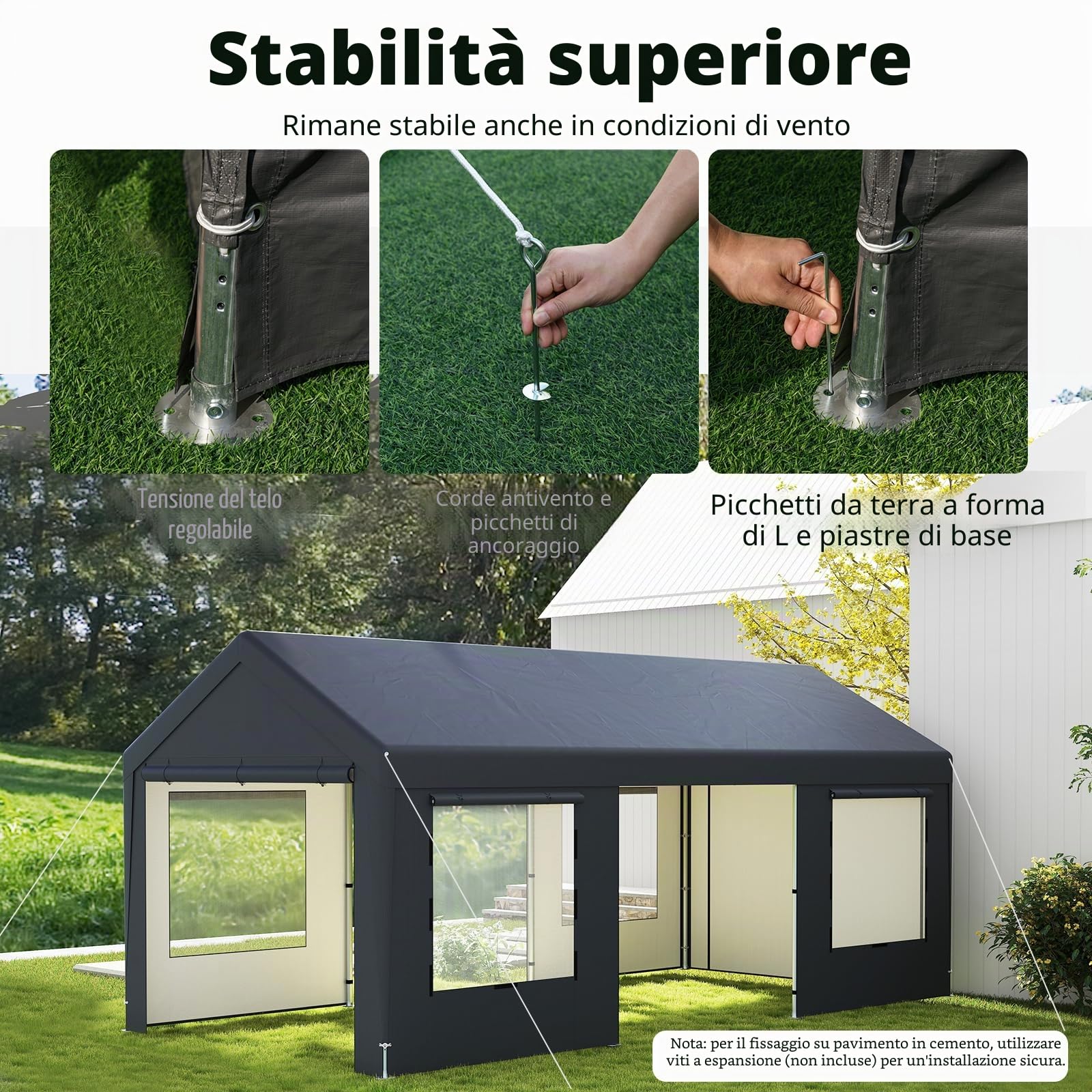 SOARS Tenda Garage Auto Esterno 300 X 595 X 280 CM, Tettoia per Auto con Telaio in Metallo e Copertura in PE Resistente alle Intemperie, Capanno da Giardino per Vehicolo, Biciclette, Moto, Attrezzi