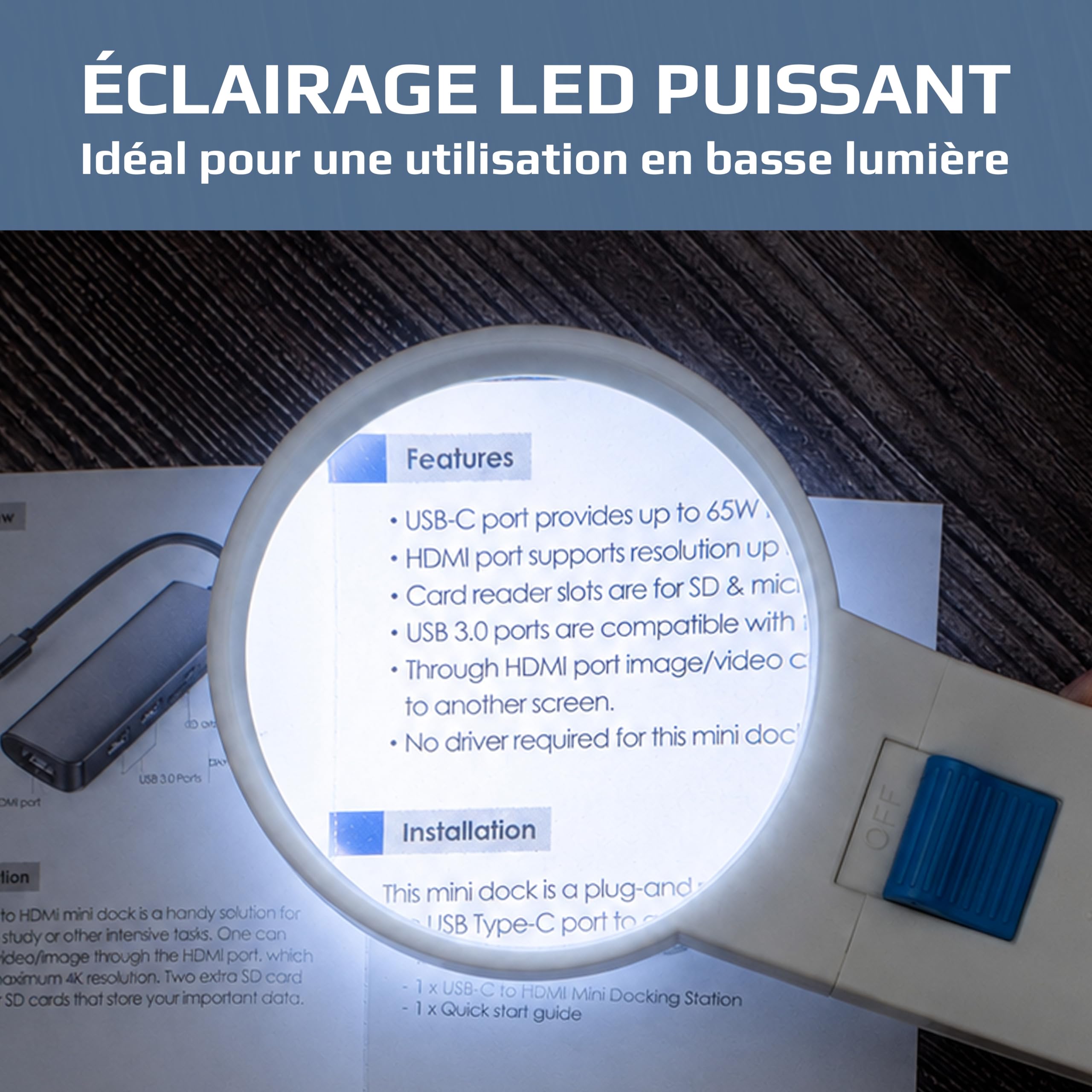 Carson Loupe éclairée LED 5X 6,4 cm Asphérique Portable SV-50