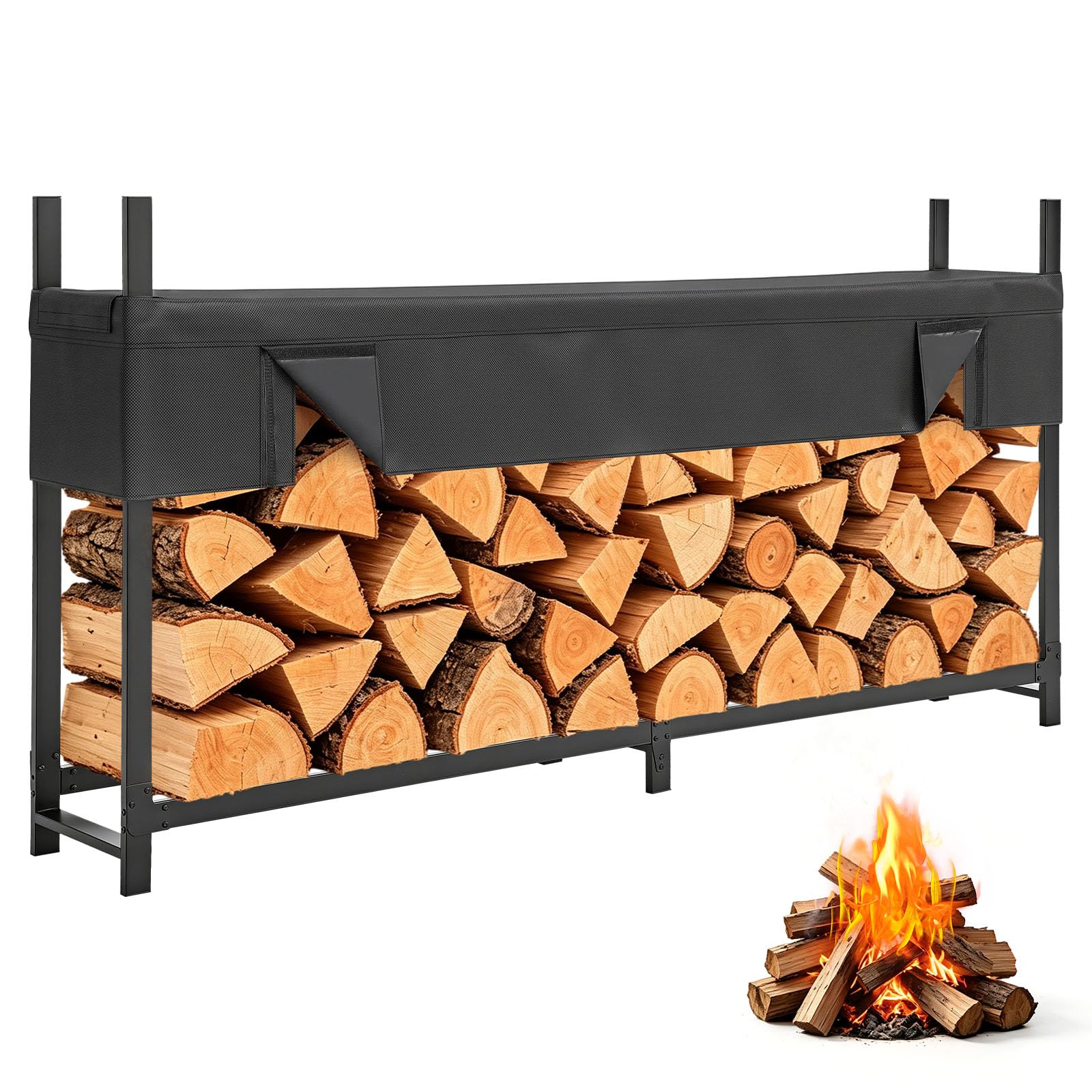 VEVOR Firewood Rack with Waterproof Cover 8ft 1/2 Cord Outdoor Wood Storage
