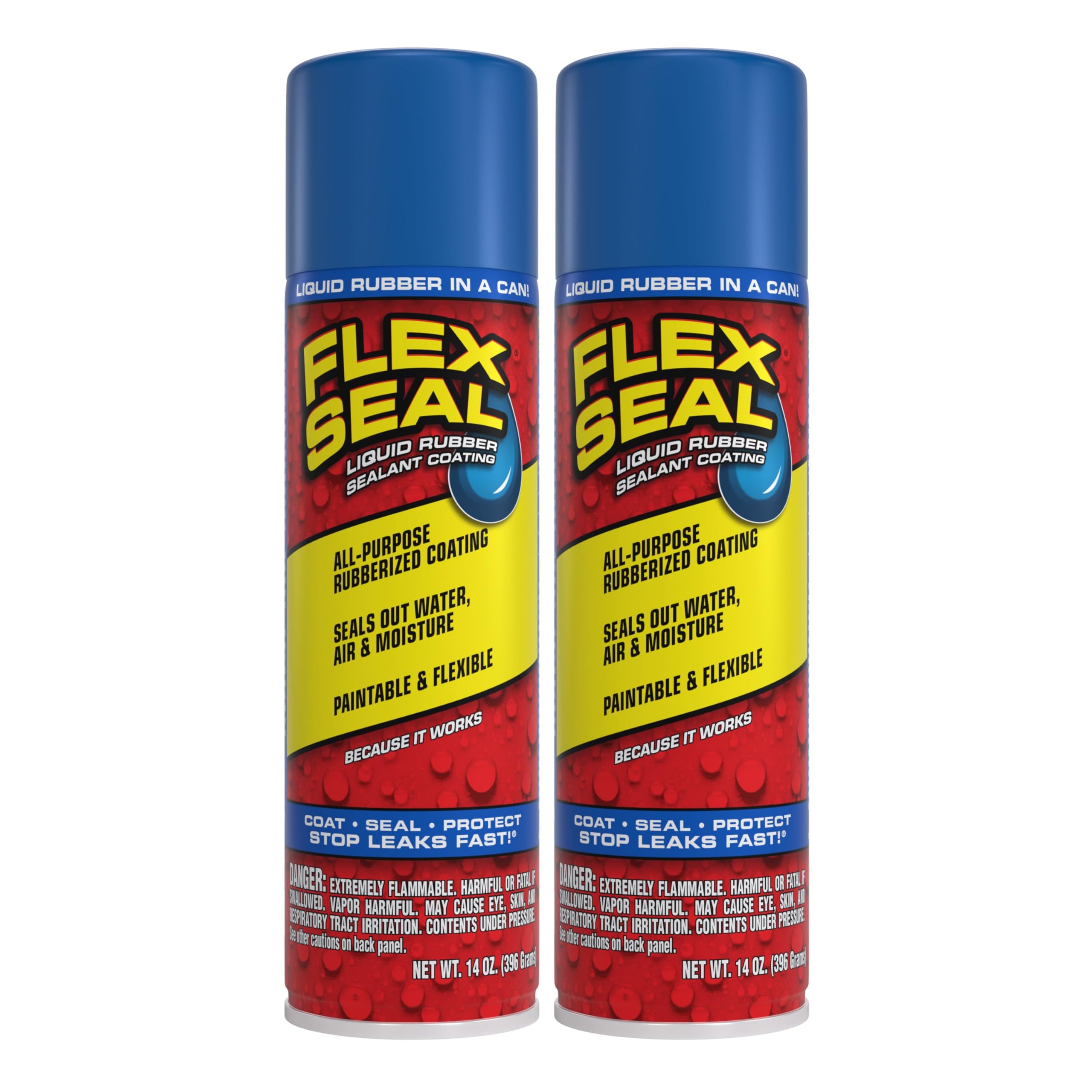 Flex Seal Spray Rubber Sealant Coating, Waterproof, Blue, 14 oz, 2-Pack
